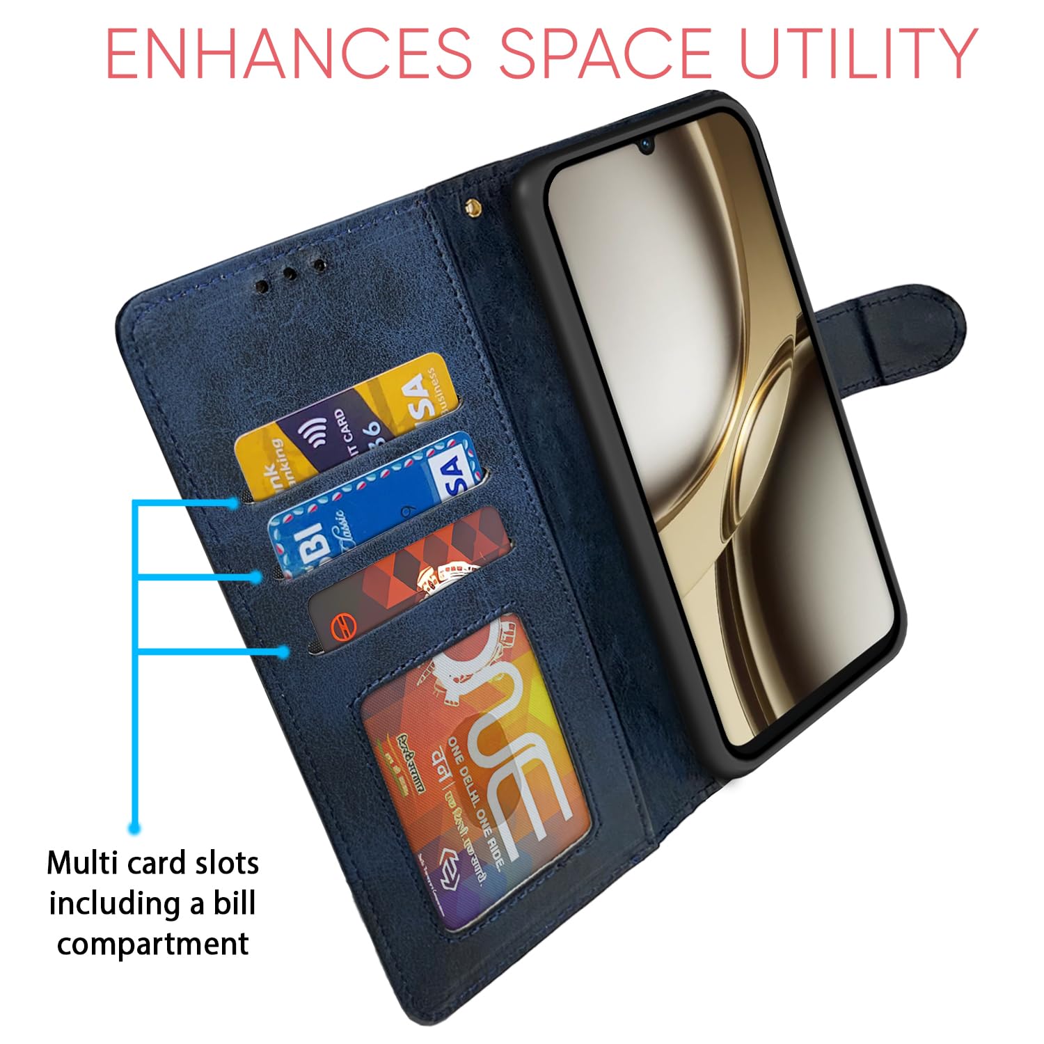 Tecno Spark Go 3 wallet flip cover in navy & light blue by Pikkme – photo 5