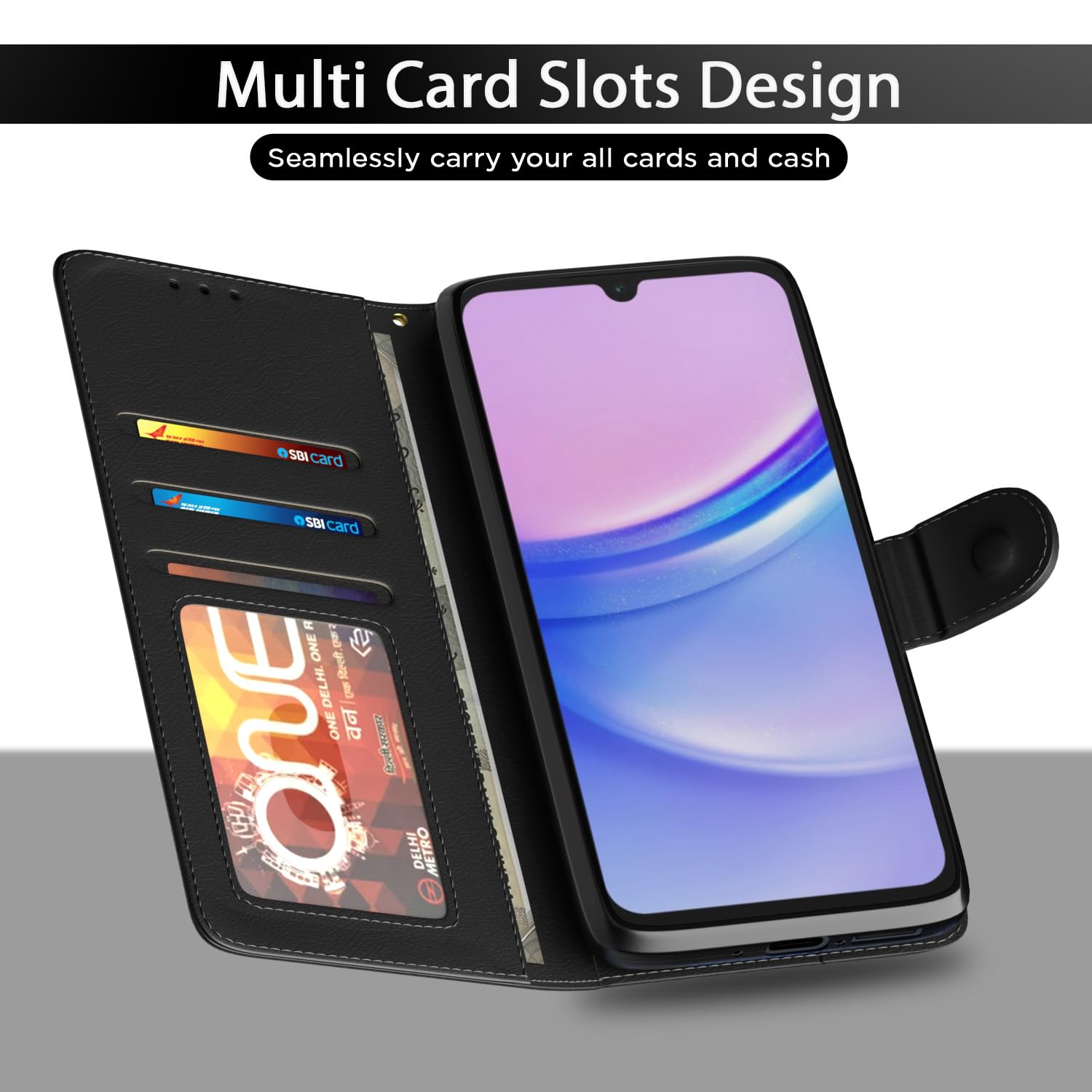 Samsung A35 5G Wallet mobile flip cover in black by Pikkme – photo 5