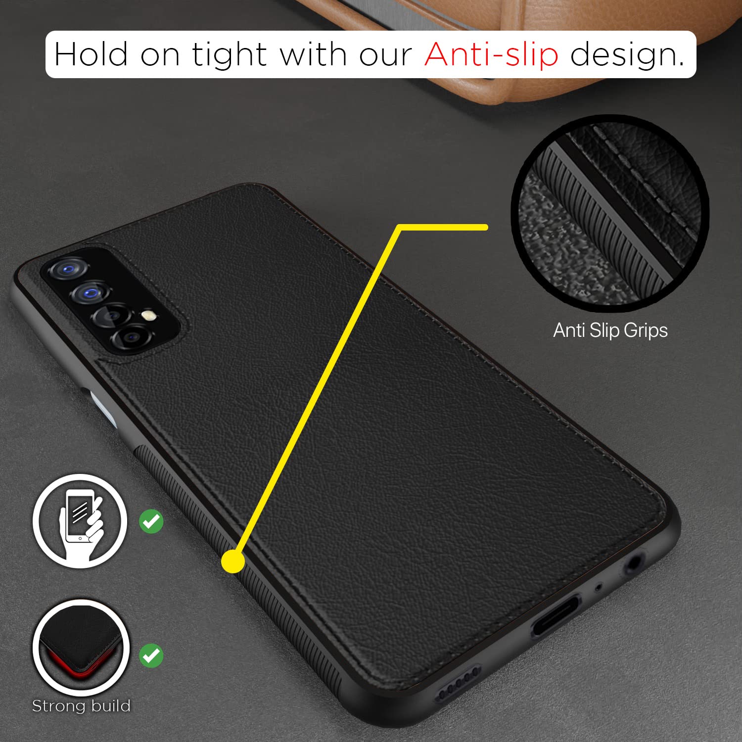 Pikkme Realme 7 Leather Back Case | Black