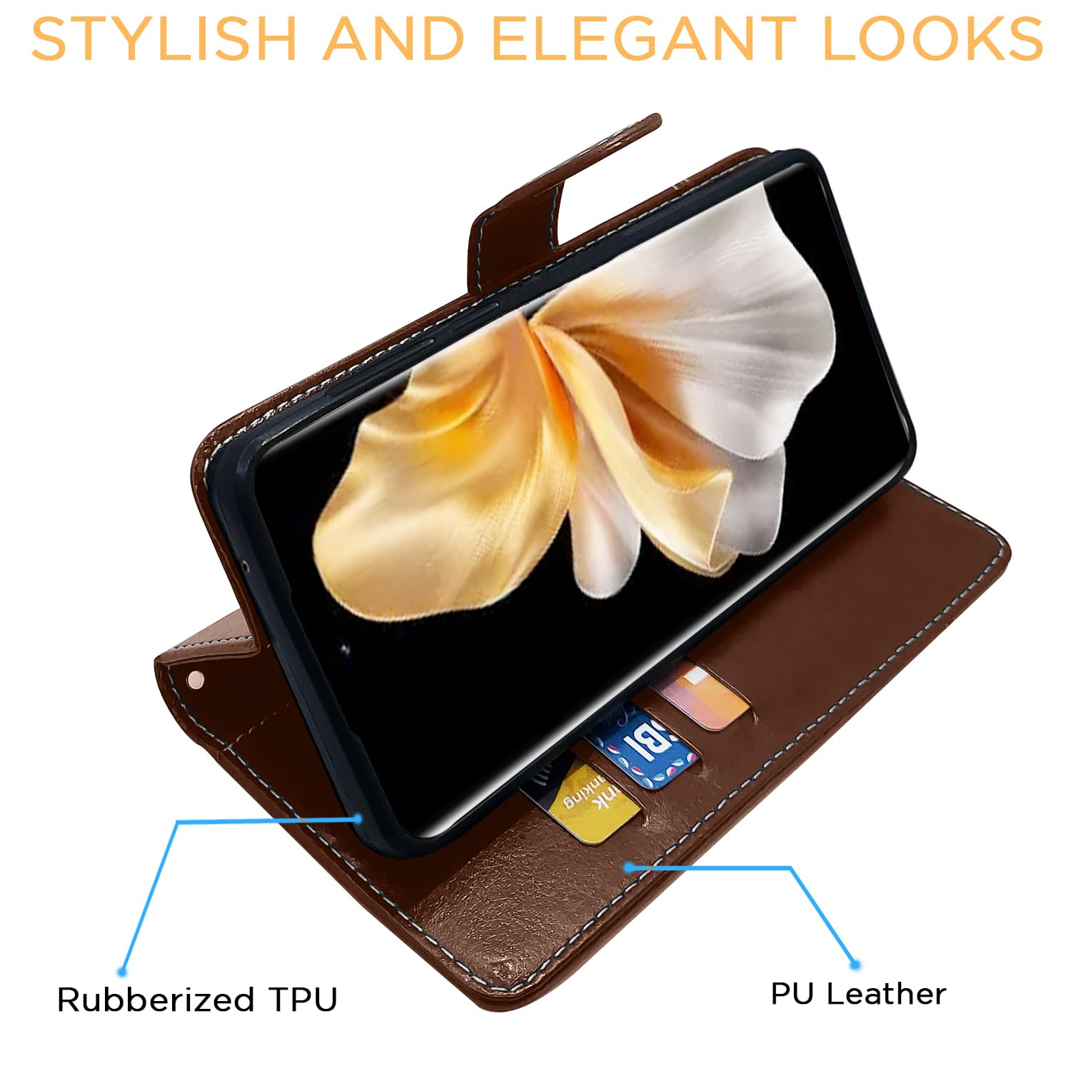 Pikkme brown Contrast wallet flip cover for Vivo V30 Pro 5G – photo 5