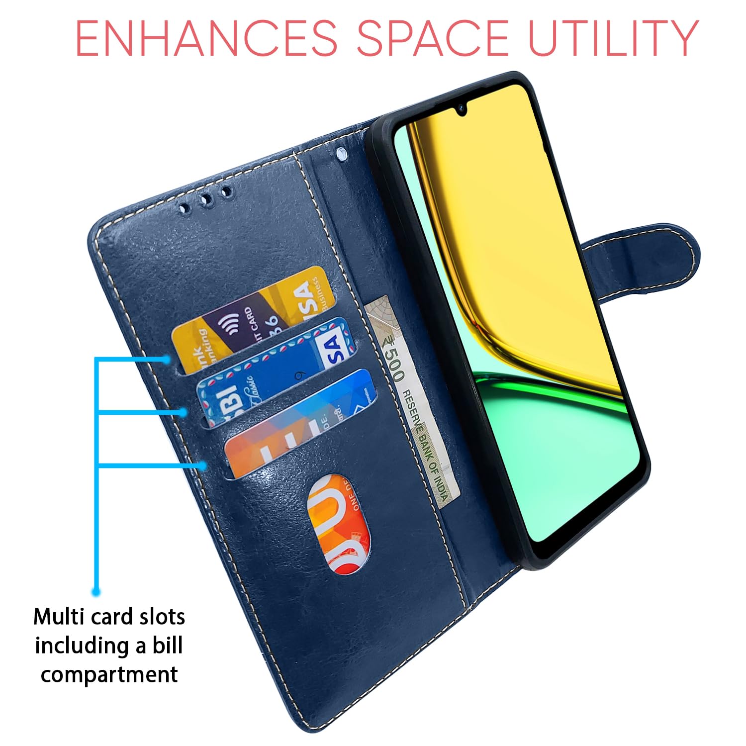 Blue & brown Magnetic flip cover for Realme C61/Narzo N61 – Pikkme – photo 4