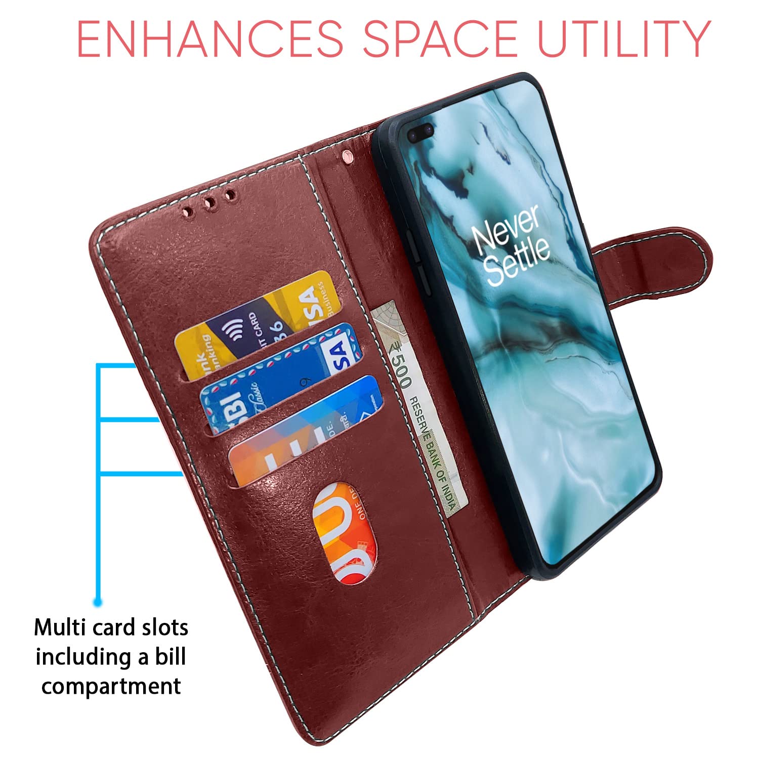 Pikkme OnePlus Nord (2020) Contrast Flip Cover (Brown & Coffee)