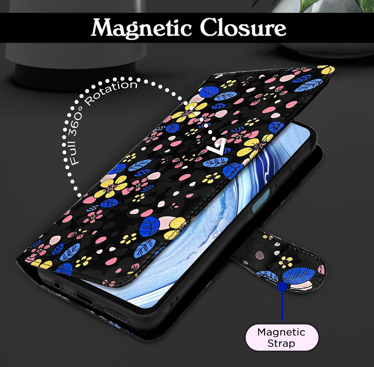 Pikkme Redmi Note 9 Pro/Note 9 Pro Max/Poco M2 Pro/Redmi Note 10 Lite Flower Flip Cover (Black)