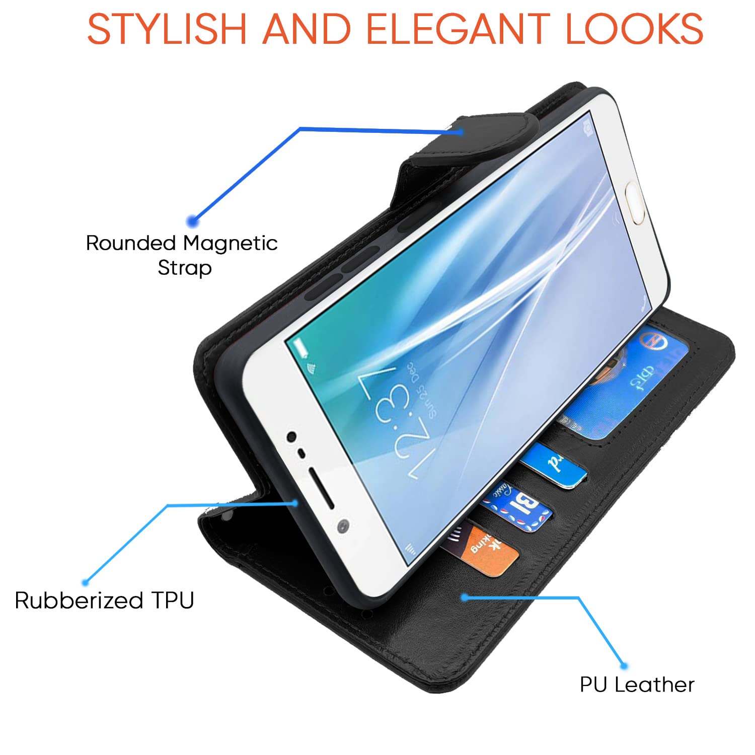 Pikkme Vivo V5 / V5S / Y66 / Y67 Vintage Flip Cover | Black