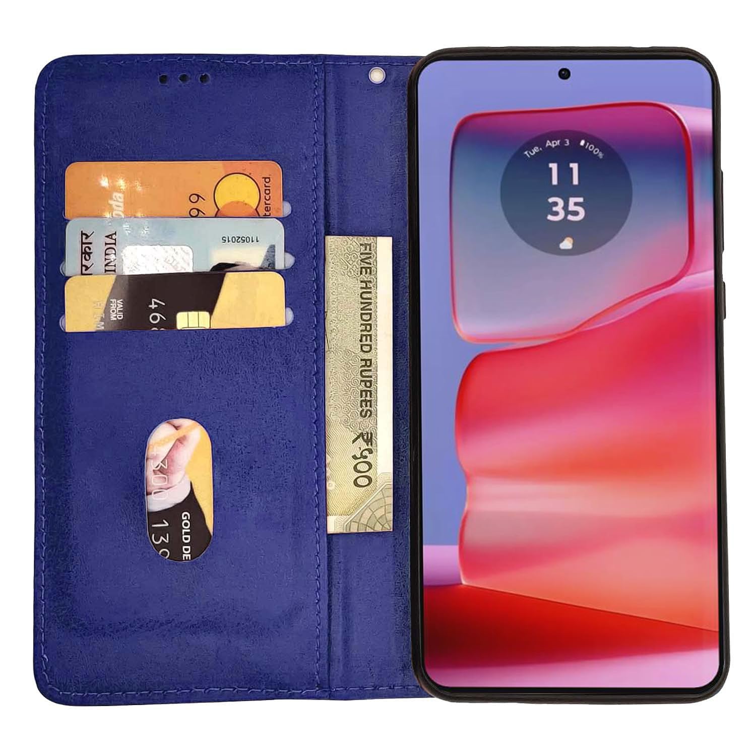 Pikkme Moto Edge 50 Pro 5G Premium Leather Magnet Flip Cover (Blue)