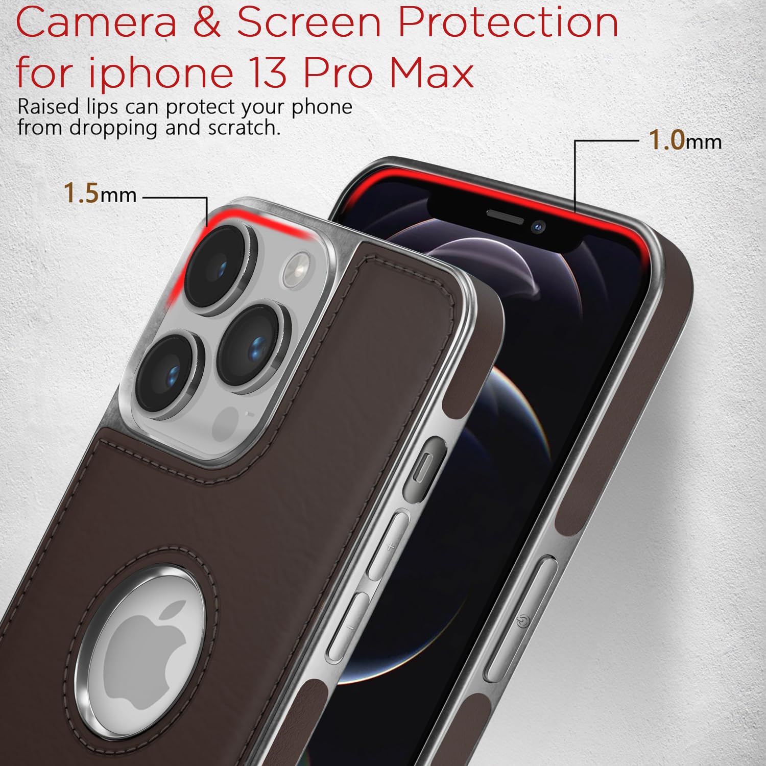 Pikkme iPhone 12 Pro Max Silver Electroplated Chrome Leather Back Cover (Coffee)