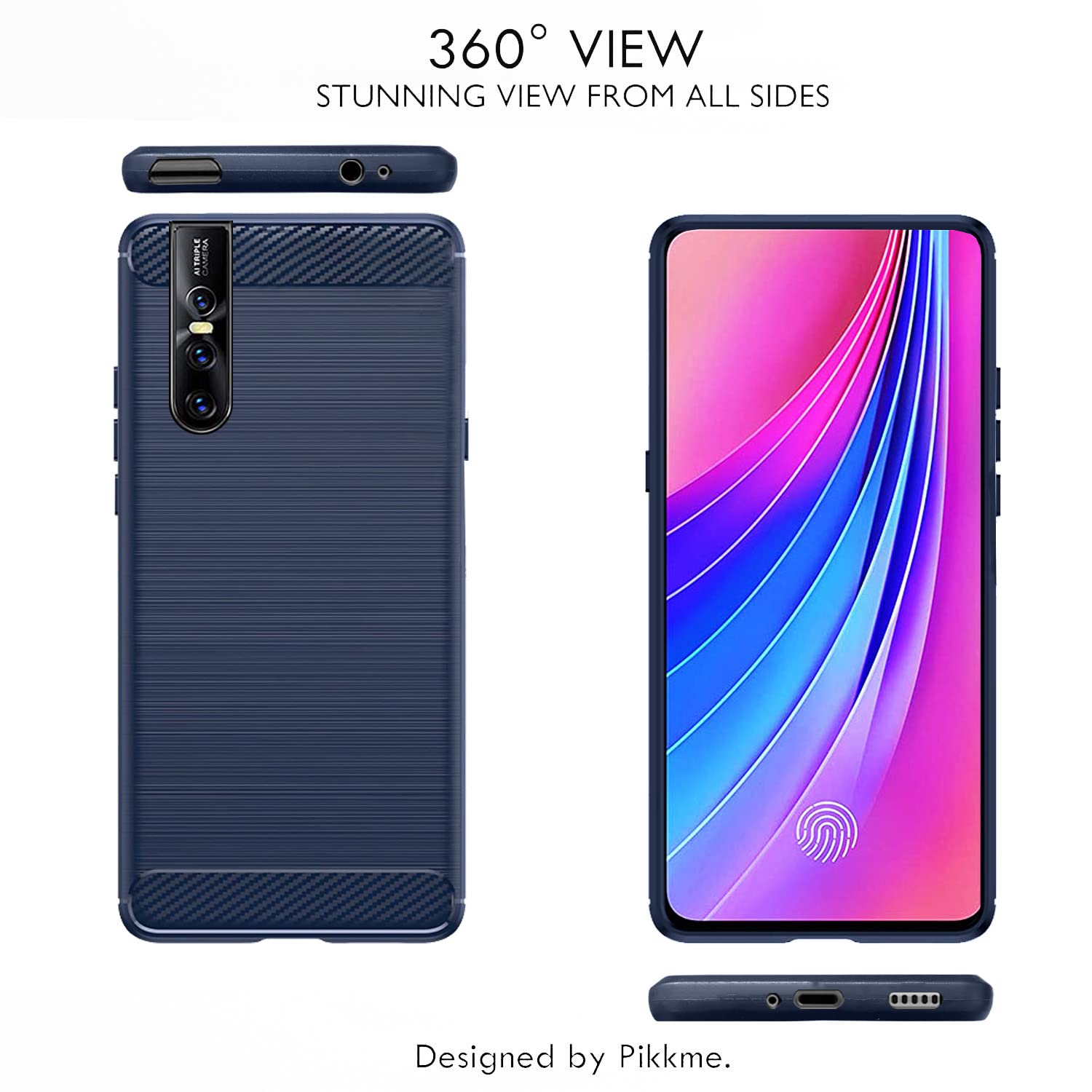 Pikkme Vivo V15 Pro Hybrid Carbon Fiber Back Cover | Blue