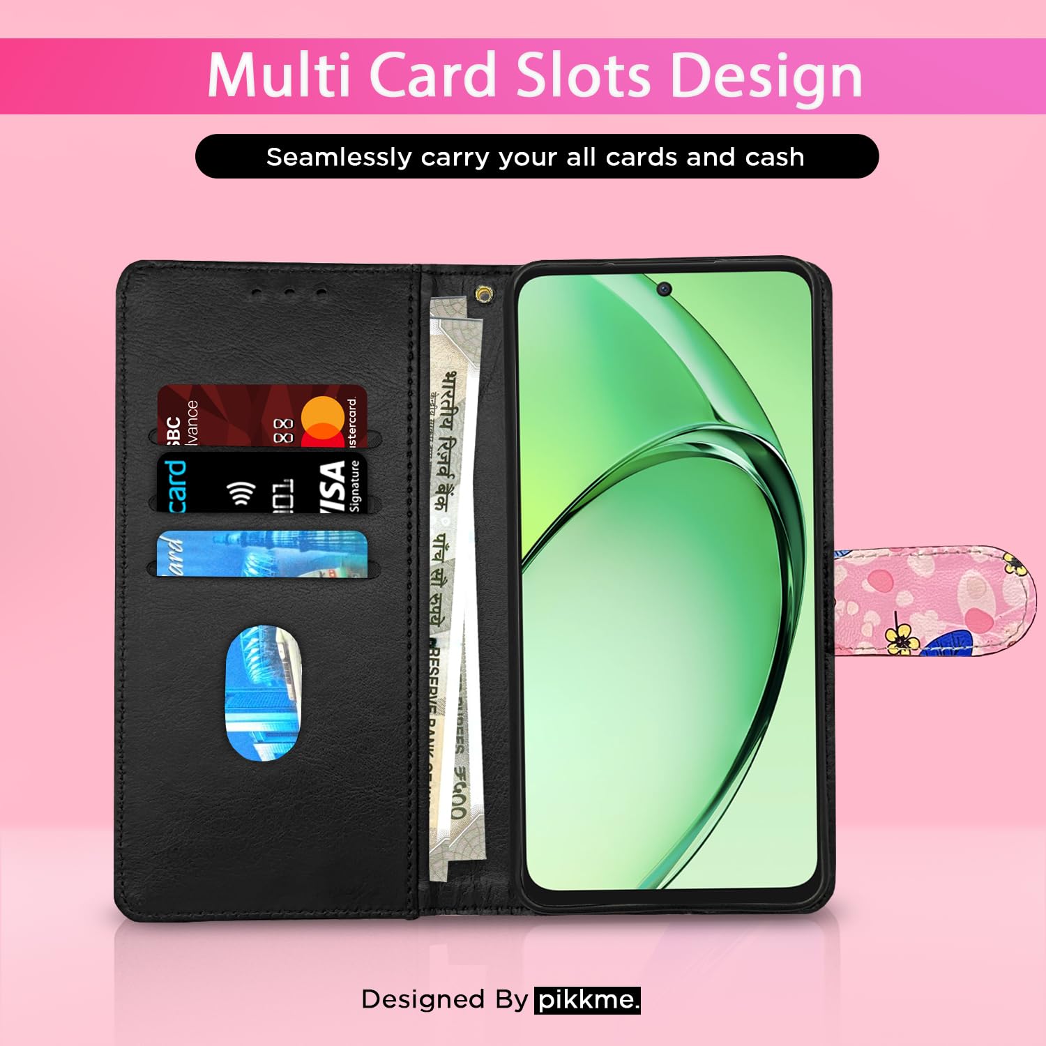 Pink flower Wallet mobile flip cover for Oppo K12x 5G – Pikkme – photo 2