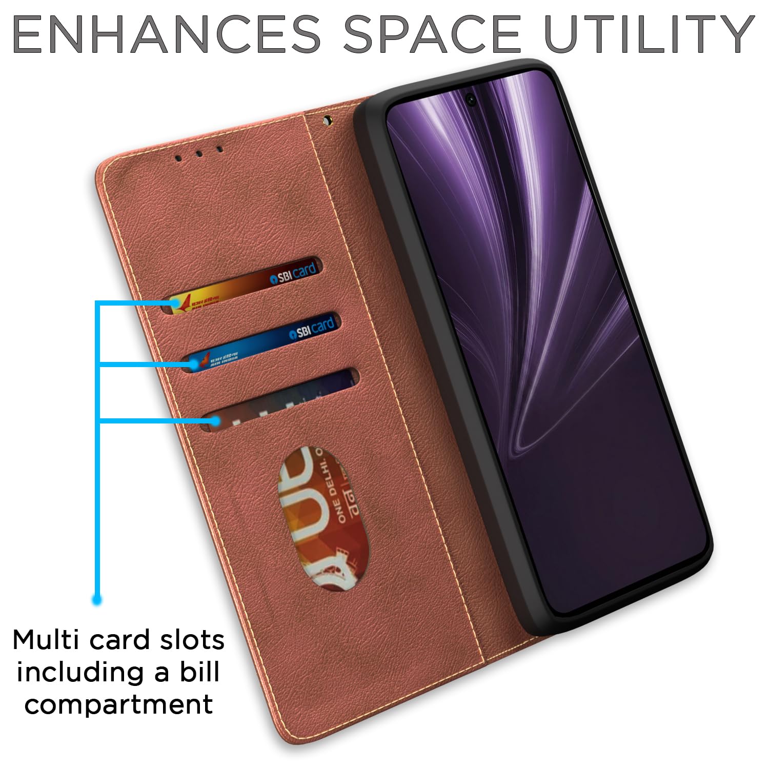 Vivo T4x 5G Magnetic wallet flip cover in brown by Pikkme – photo 3