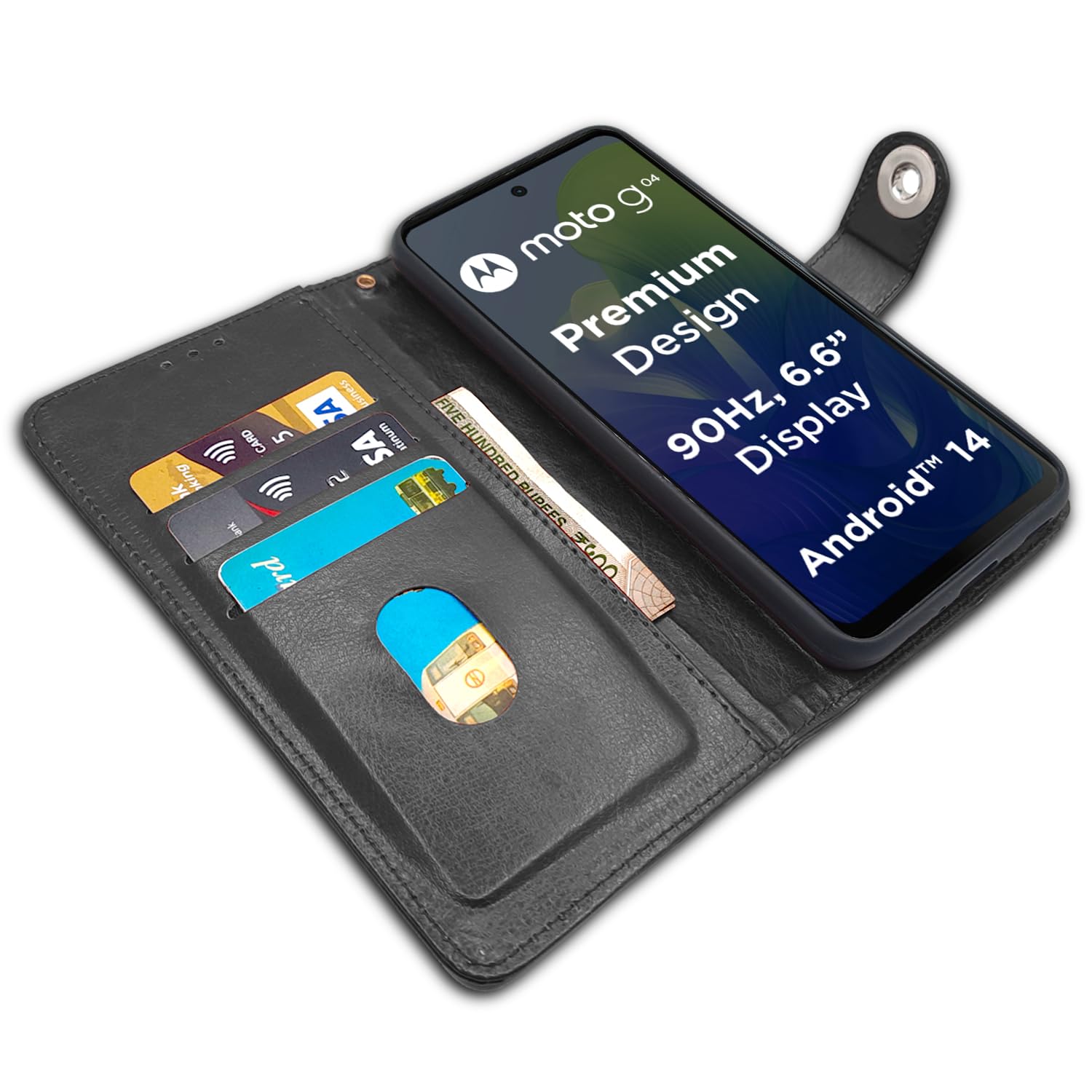 Black wallet flip cover for Moto G04 – Pikkme – photo 3