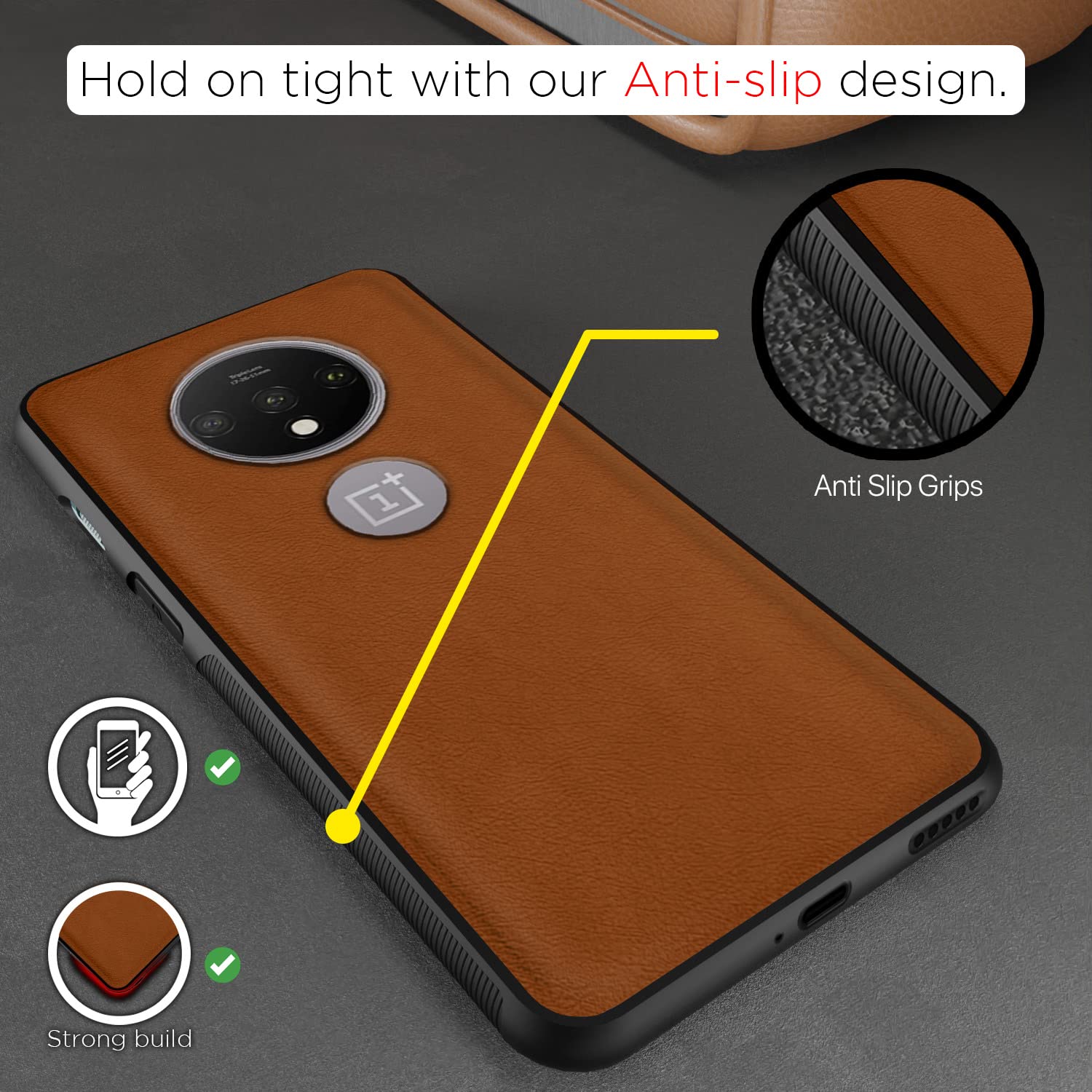 Pikkme OnePlus 7T Leather camel phone cover – photo 2