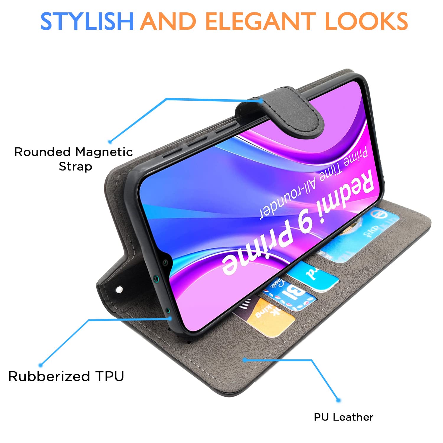 Redmi 9 Prime/Poco M2 Wallet flip case in black by Pikkme – photo 5