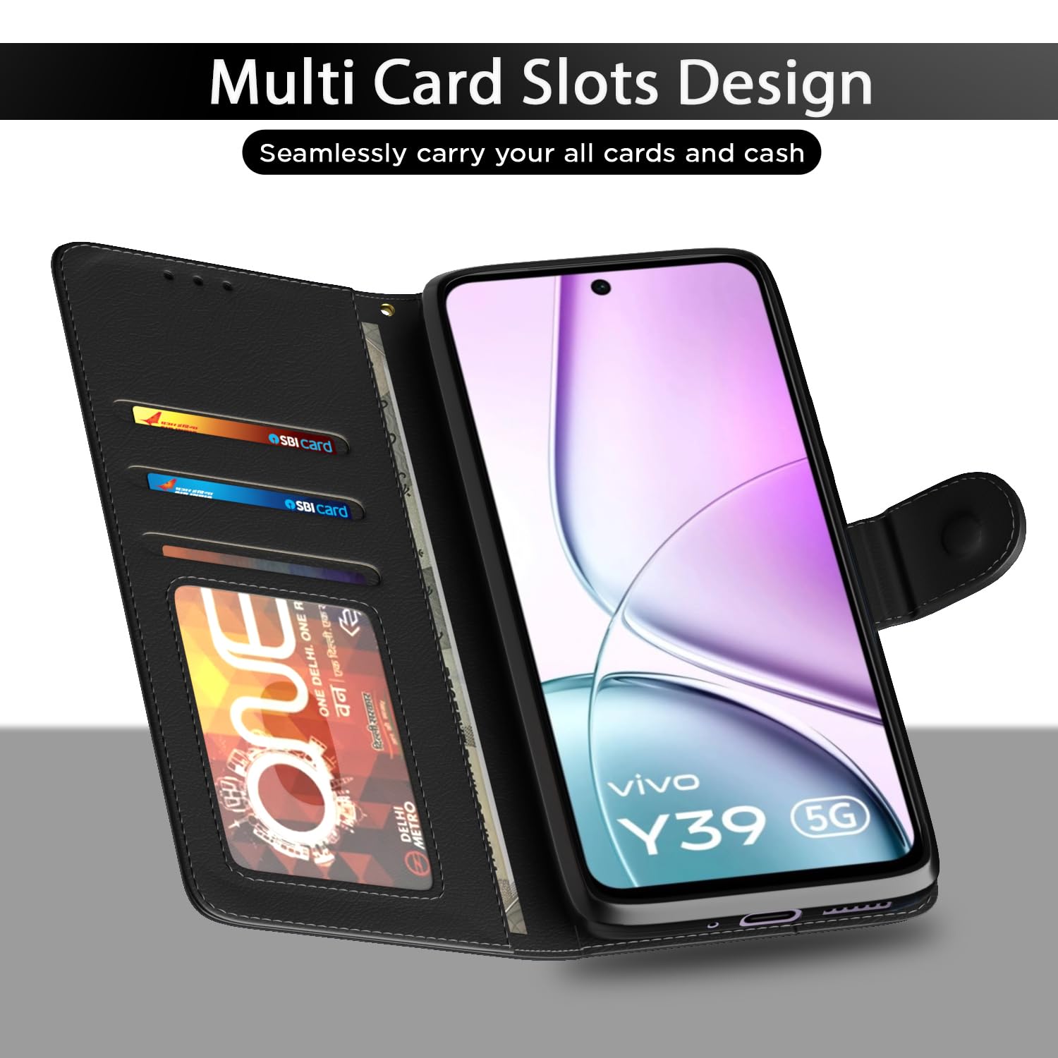 Pikkme Vivo Y39 5G Vintage Flip Cover (Black)