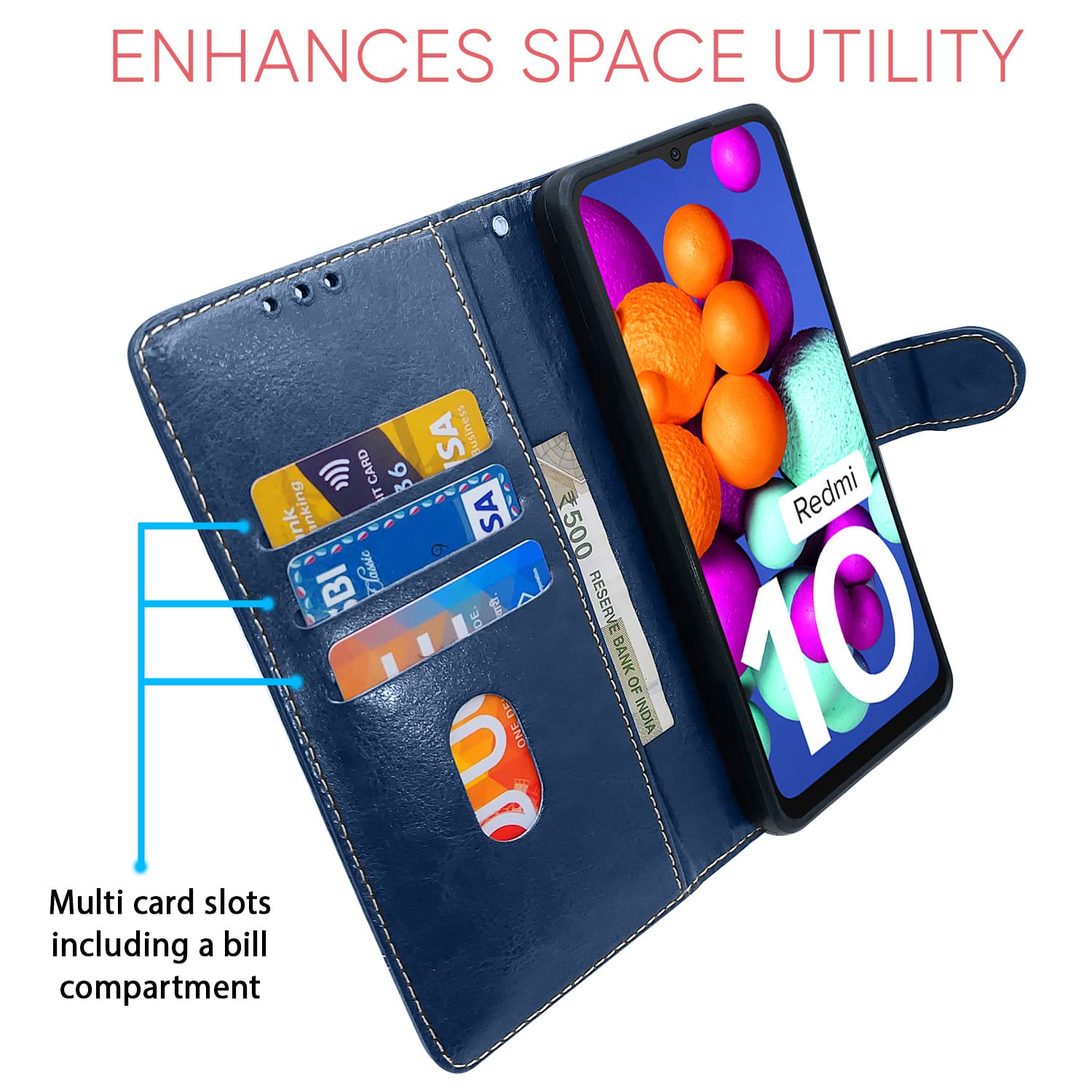Redmi 10/10 Power flip cover in blue & brown by Pikkme – photo 3