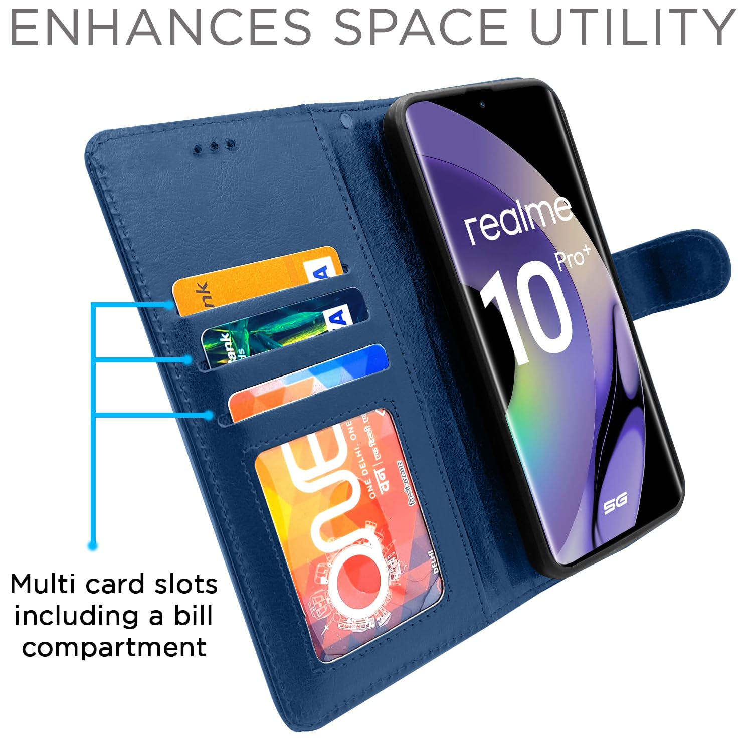 Pikkme Realme 10 Pro Plus Vintage Flip Cover (Blue)