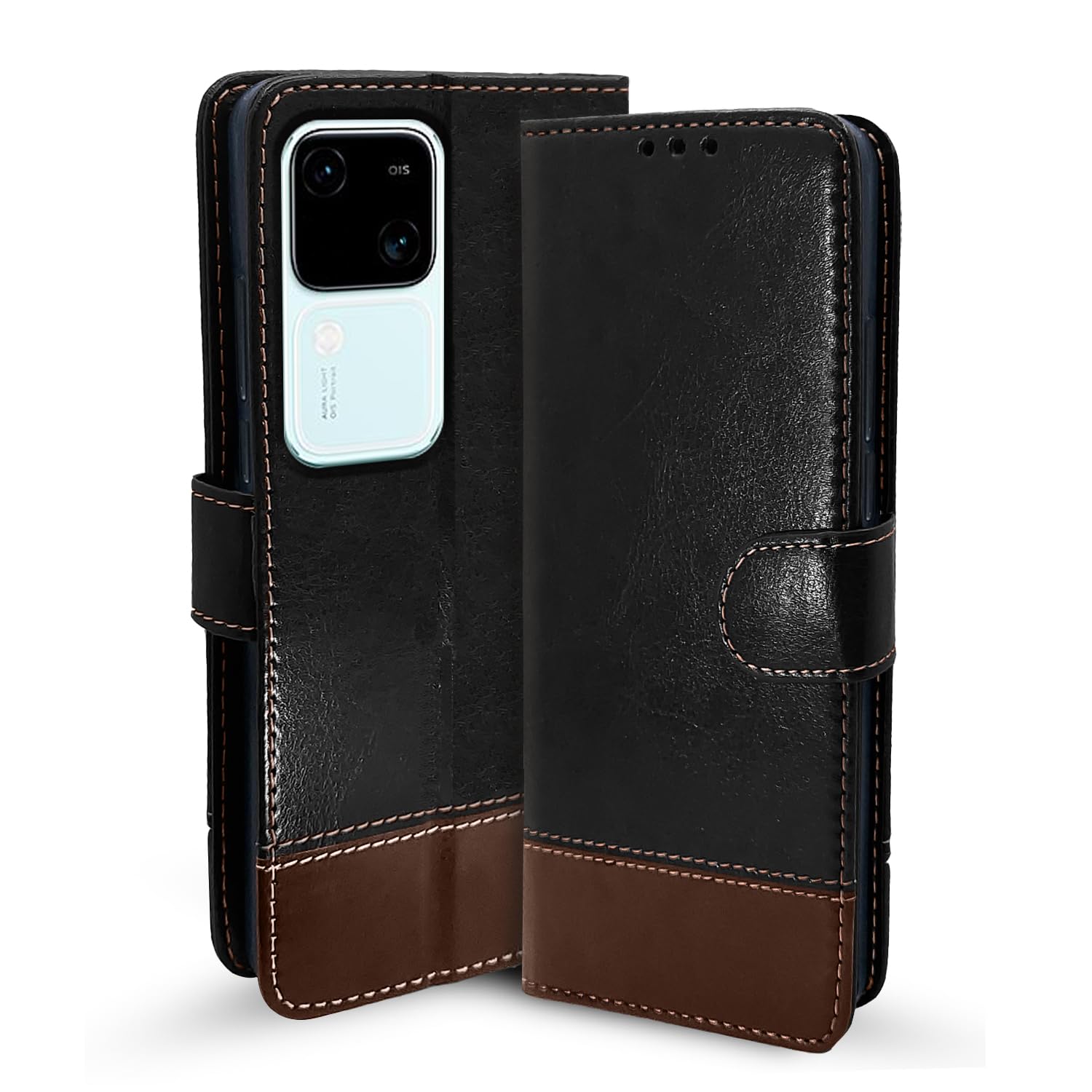Pikkme black & brown flip cover for Vivo V30 5G