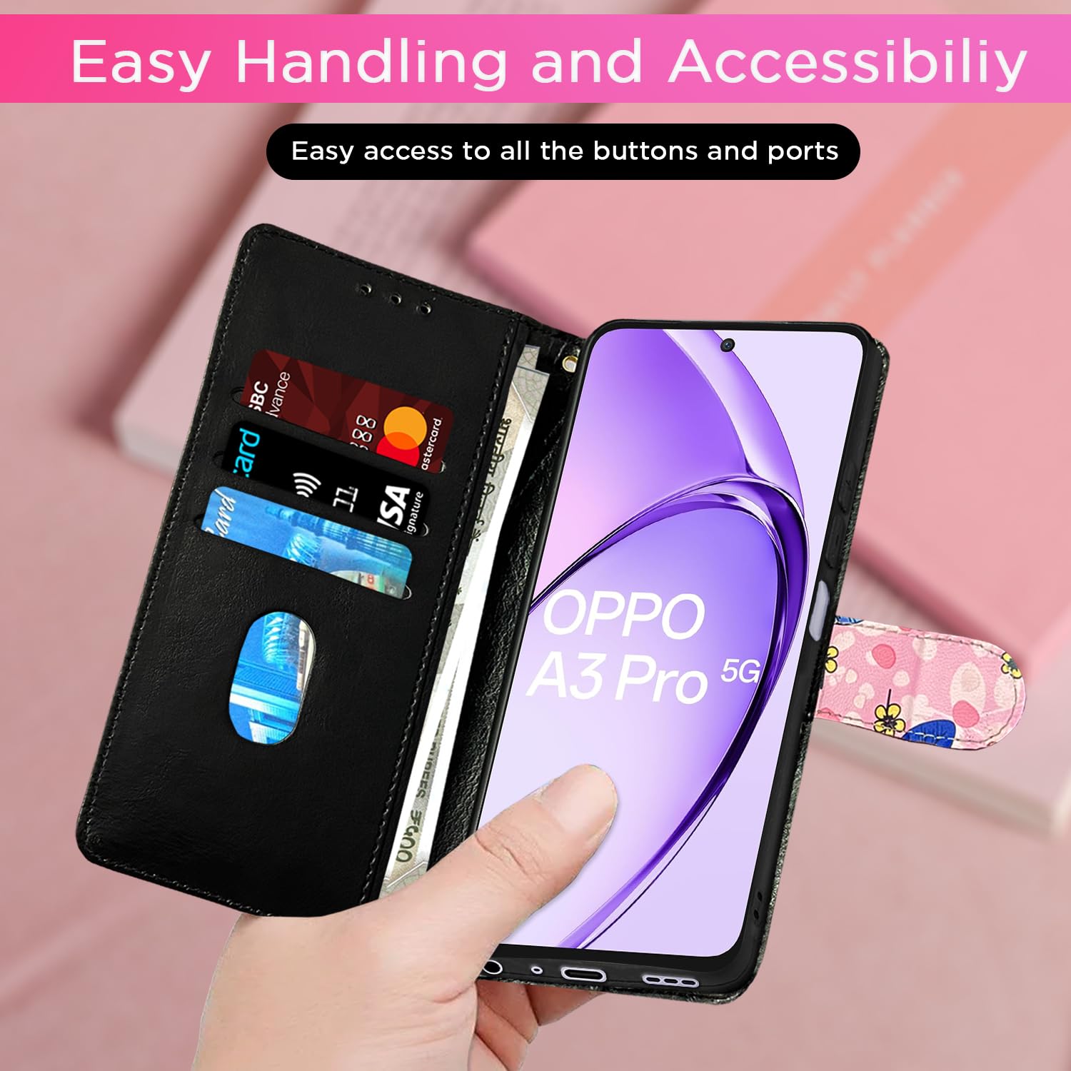 Pink flower Wallet wallet flip cover for Oppo A3 Pro 5G – Pikkme – photo 7