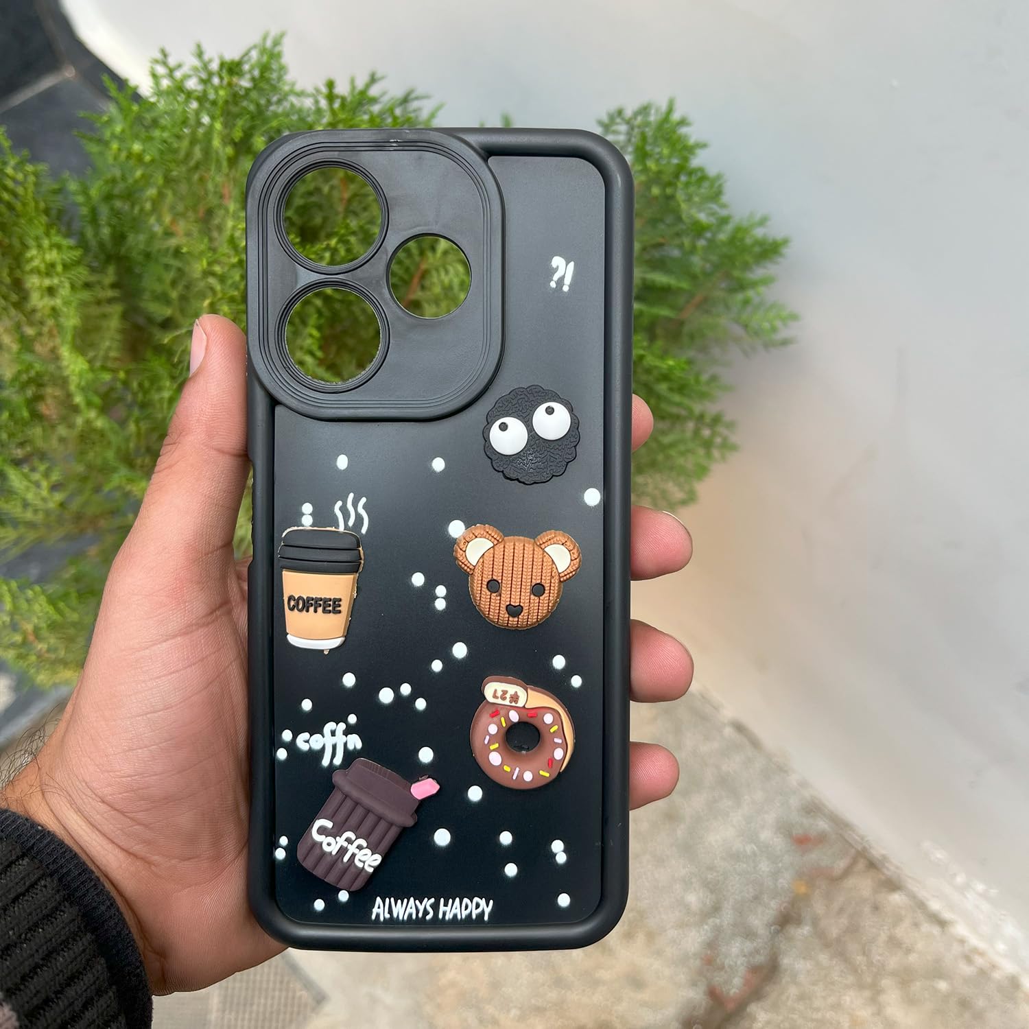 Pikkme Redmi 13 5G / Poco M6 Plus 5G Cute Fun Cartoon 3D Bear Coffee Back Cover (Black)