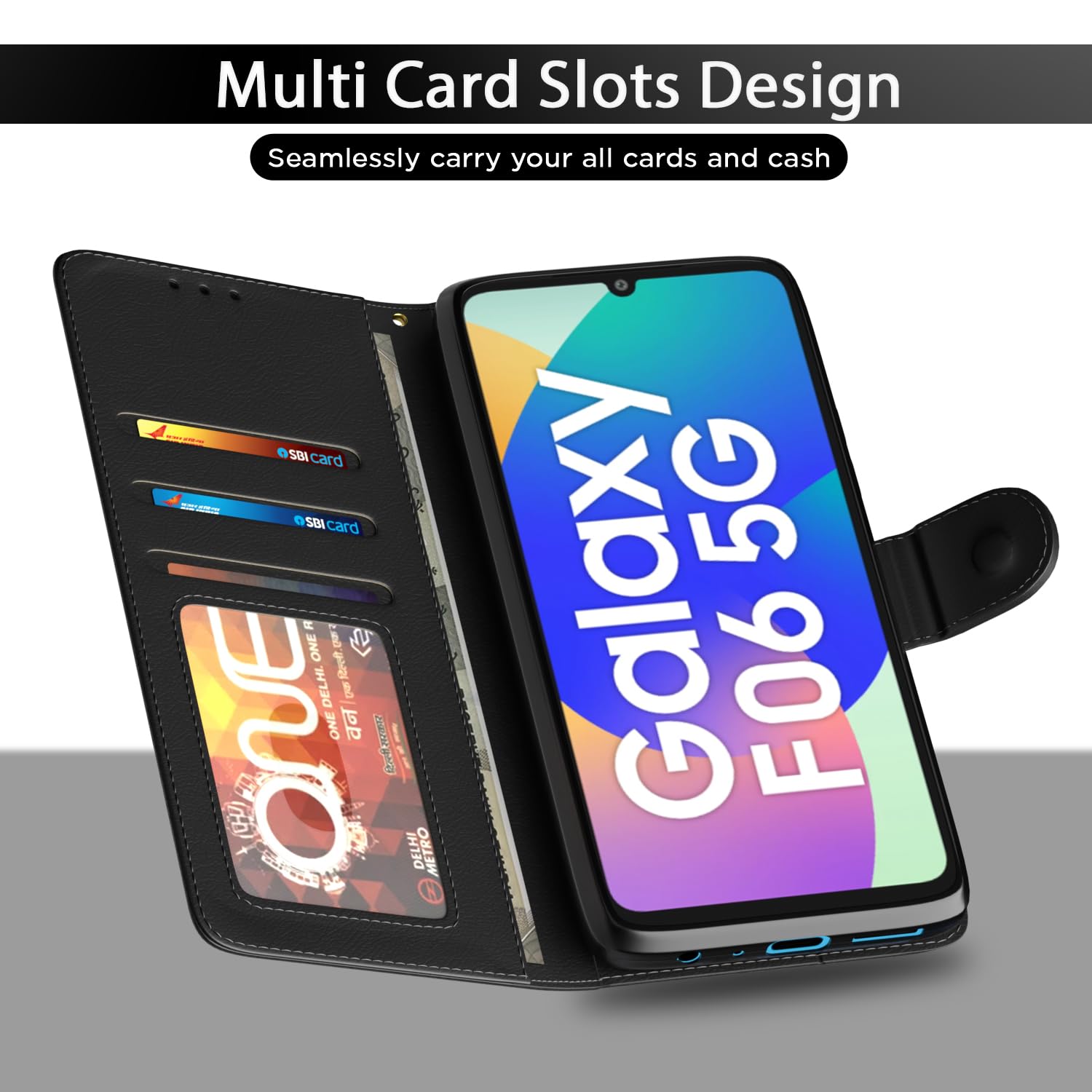 Pikkme Samsung Galaxy F06 5G / M06 5G Vintage Flip Cover (Black)