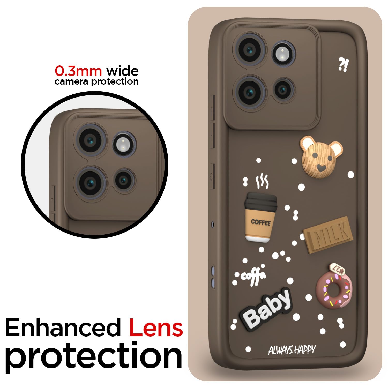 Pikkme Motorola Moto Edge 50 Neo 5G Cute Fun Cartoon 3D Bear Coffee Back Cover (Brown)