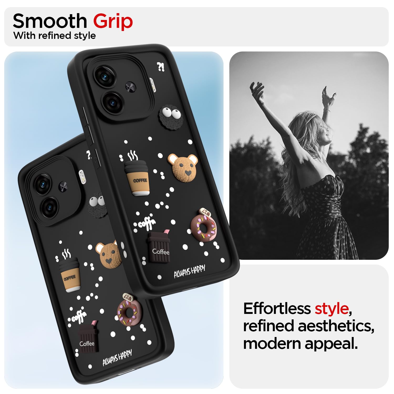 Pikkme iQOO Neo 10R 5G / iQOO Z9 Turbo 5G / Vivo Y200 GT 5G Cute Fun Cartoon 3D Bear Coffee Back Cover (Black)