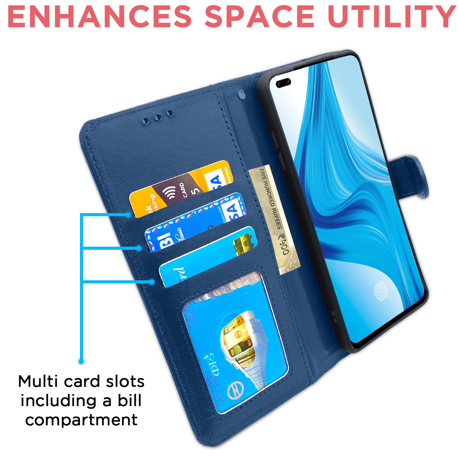 Pikkme Oppo F17 Pro Vintage Flip Cover (Blue)