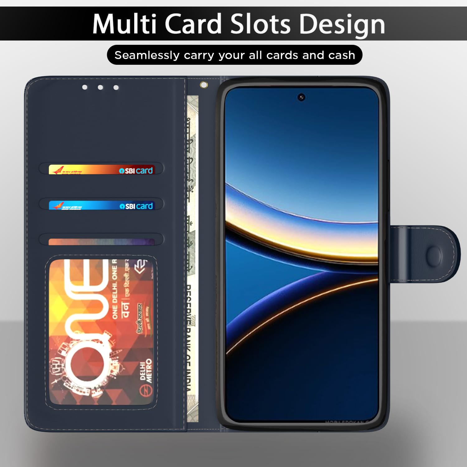 Pikkme Poco F7 Ultra 5G Contrast Flip Cover (Blue)
