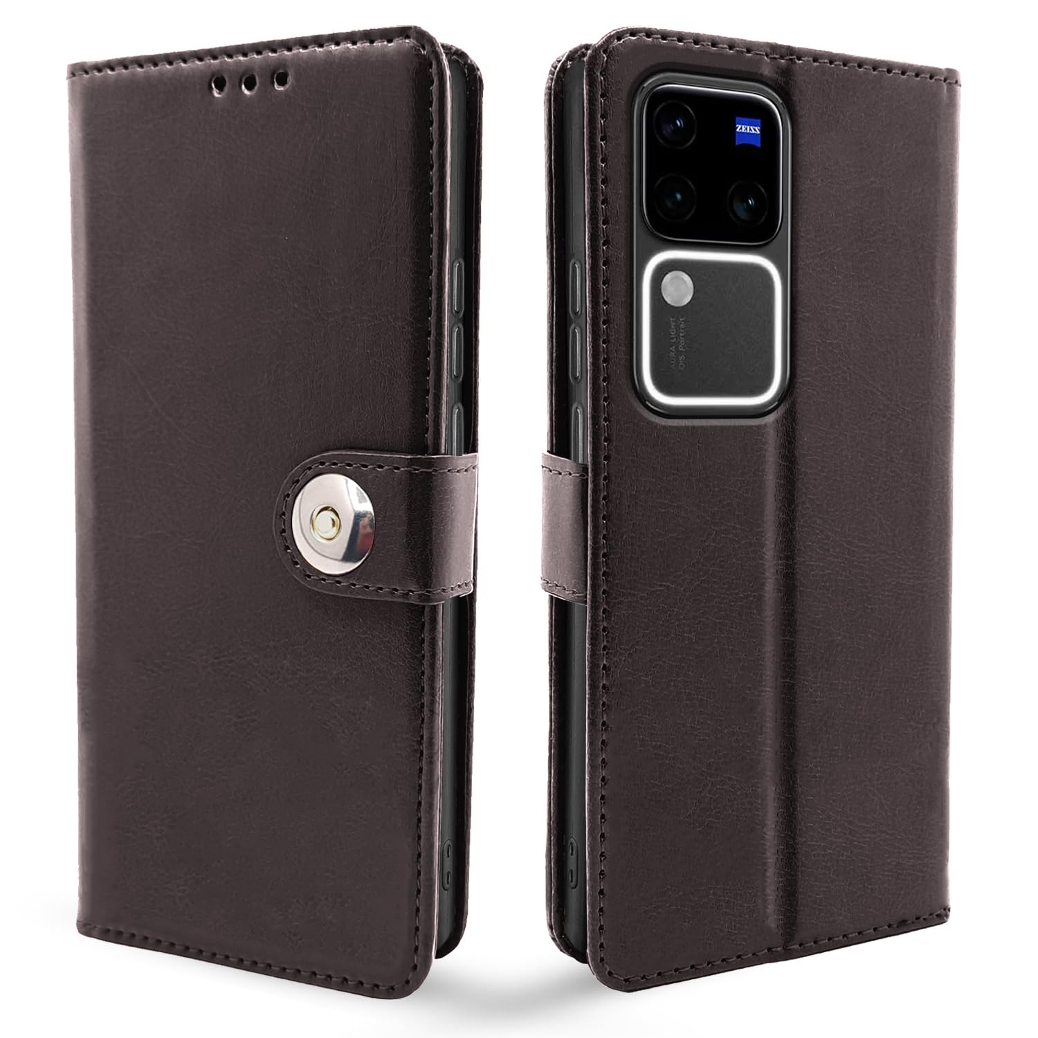 Pikkme Vivo V30 Pro 5G Button coffee mobile flip cover