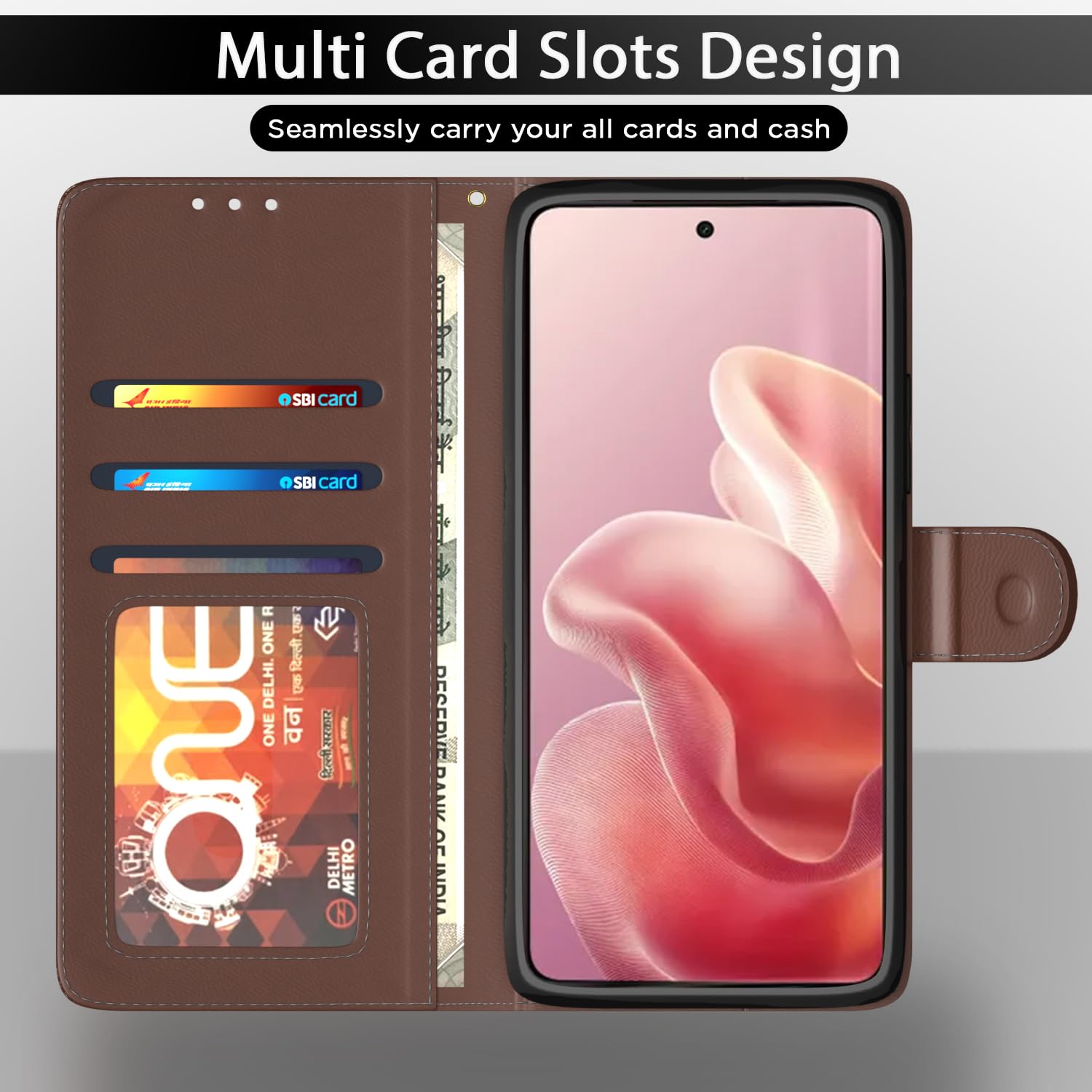 Moto Edge 60 Fusion 5G Wallet flip cover in tan by Pikkme – photo 5