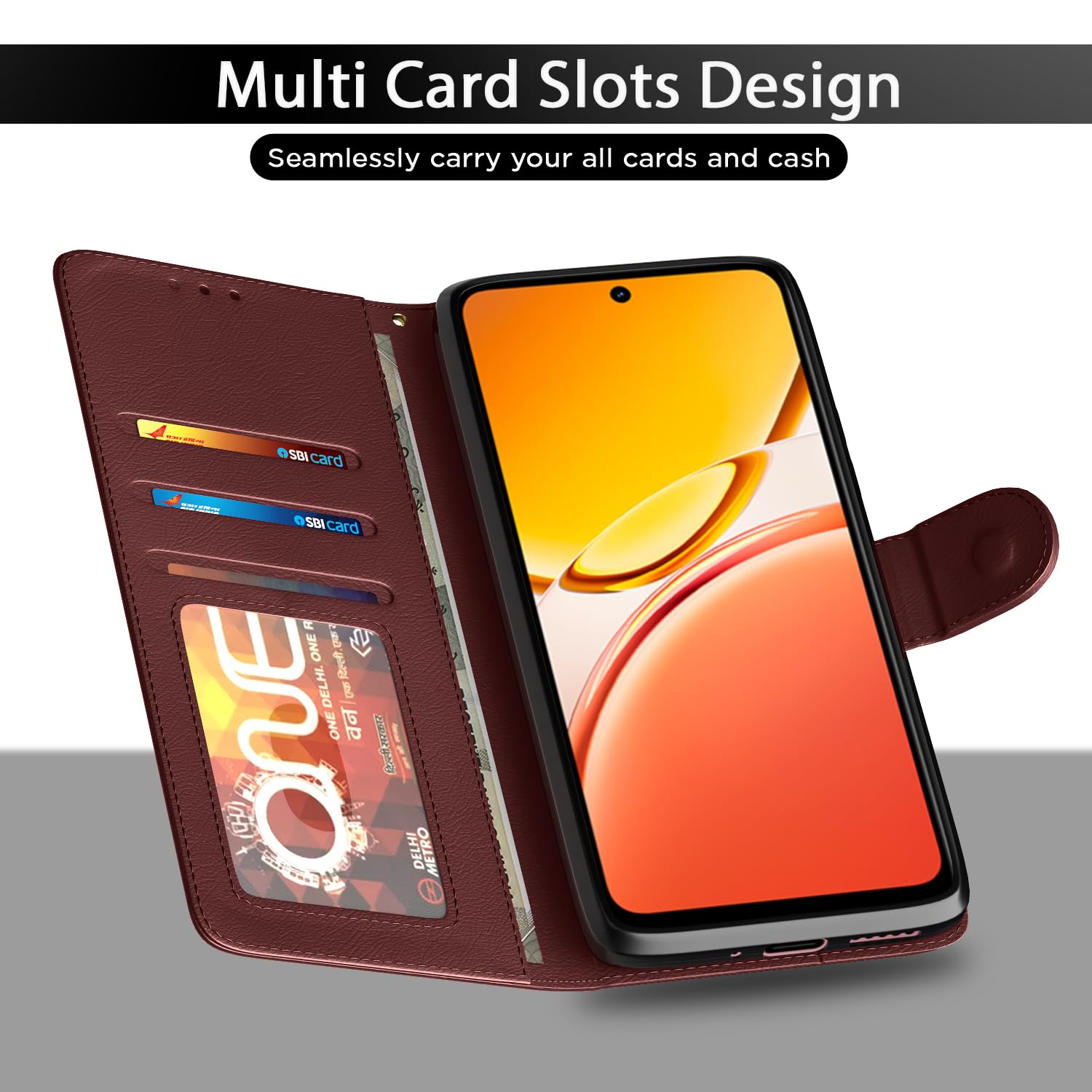 Pikkme brown Wallet mobile flip cover for Vivo Y31 5G – photo 5