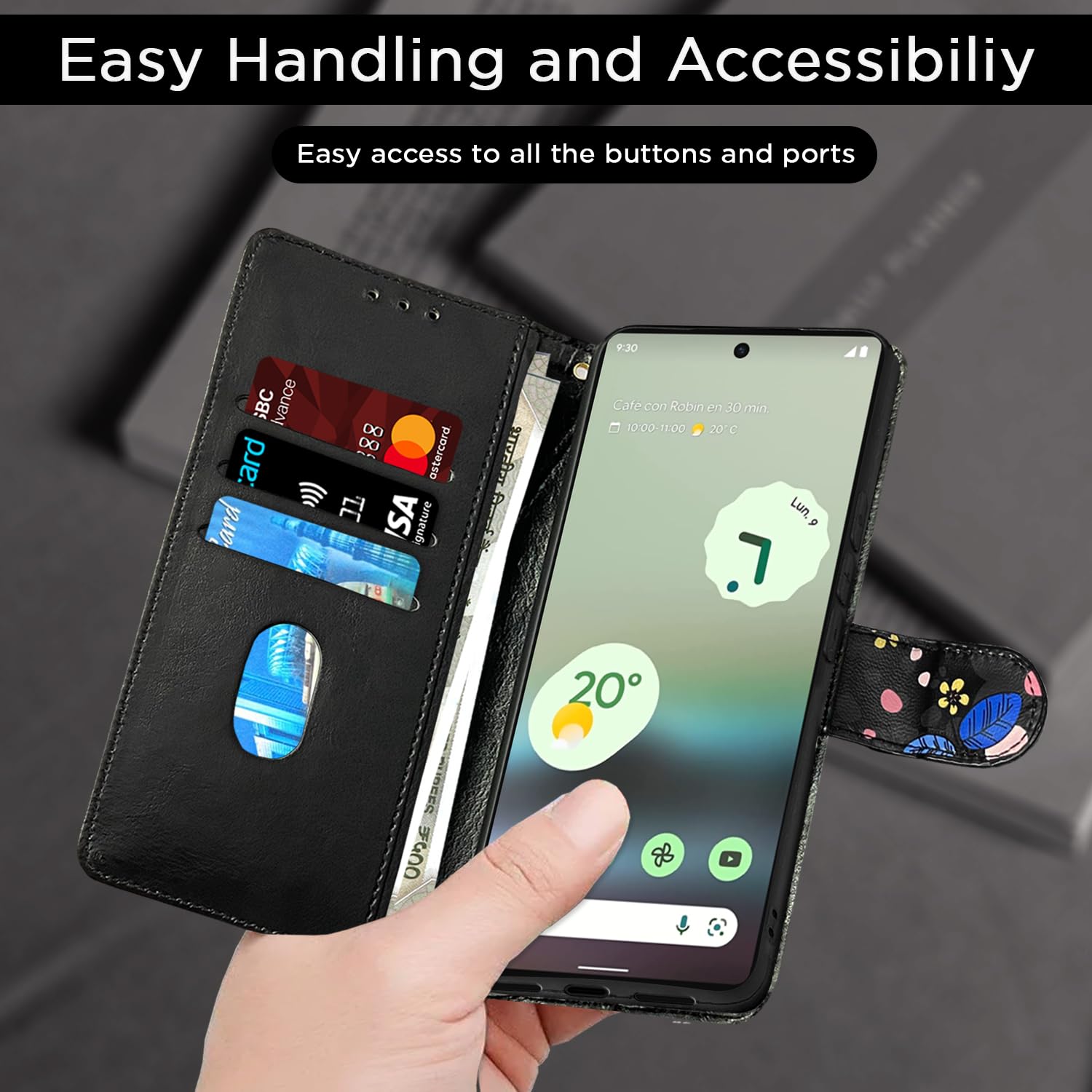Pikkme Google Pixel 6A Flower Flip Cover (Black)