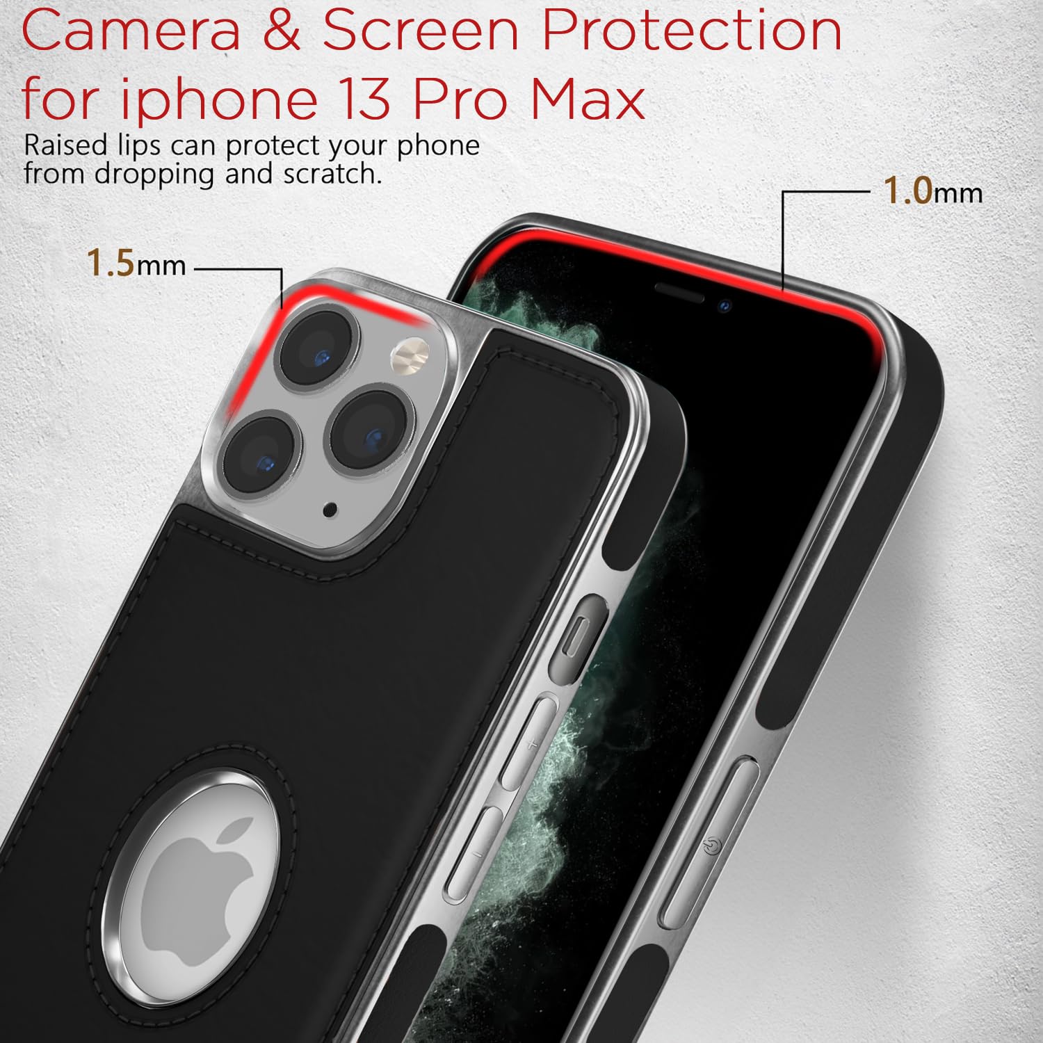 Pikkme iPhone 11 Pro Max Silver Electroplated Chrome Leather Back Cover (Black)