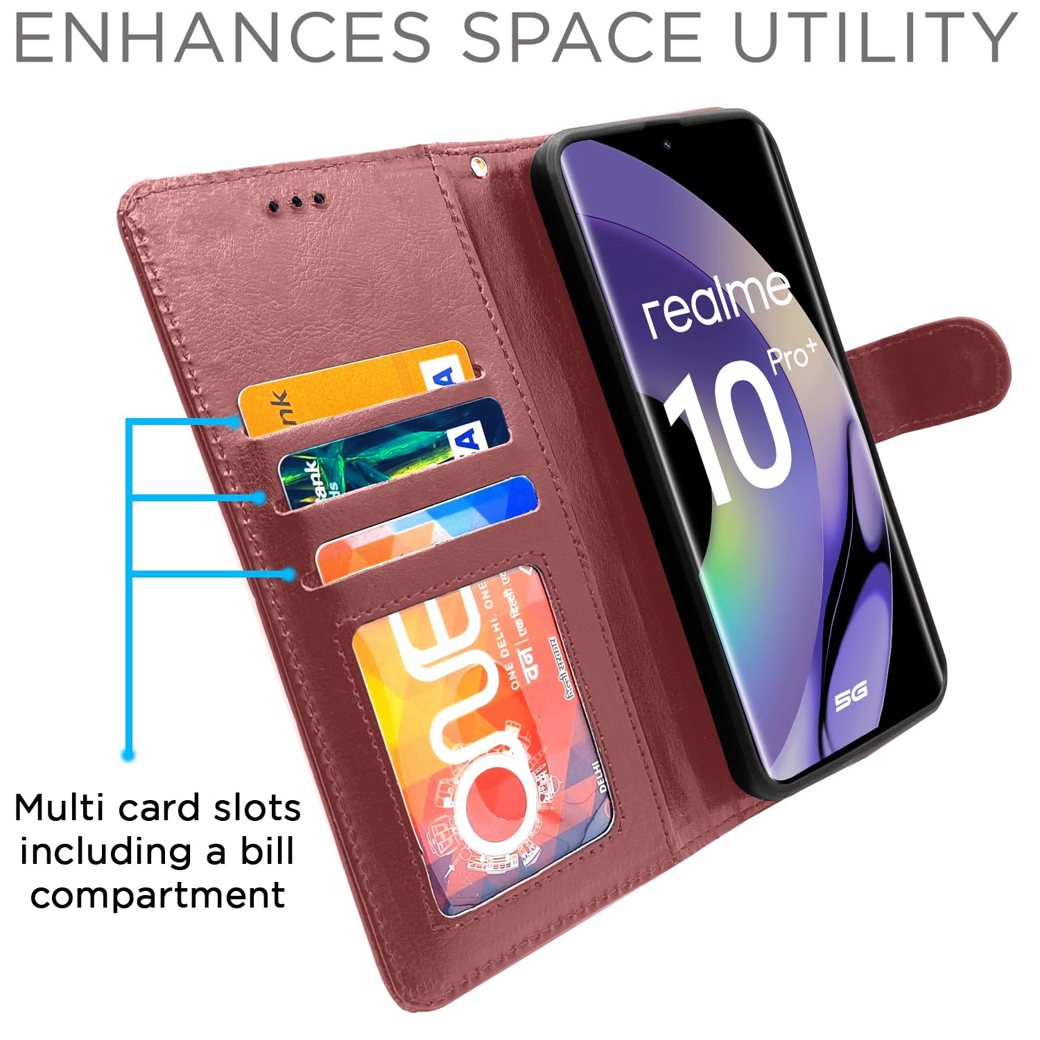 Pikkme Realme 10 Pro Plus Vintage Flip Cover (Brown)