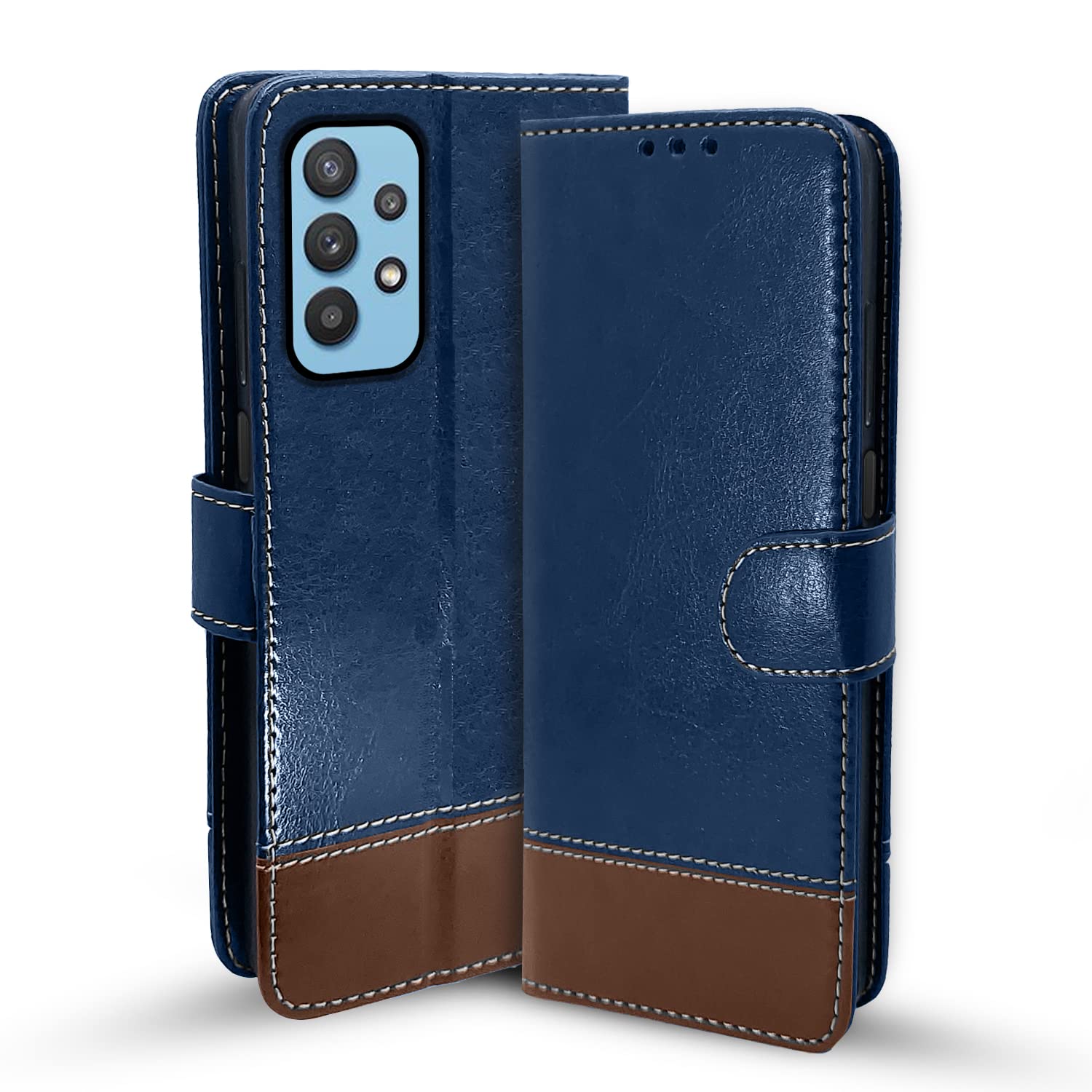 Pikkme blue & brown mobile flip cover for Samsung A32 4G