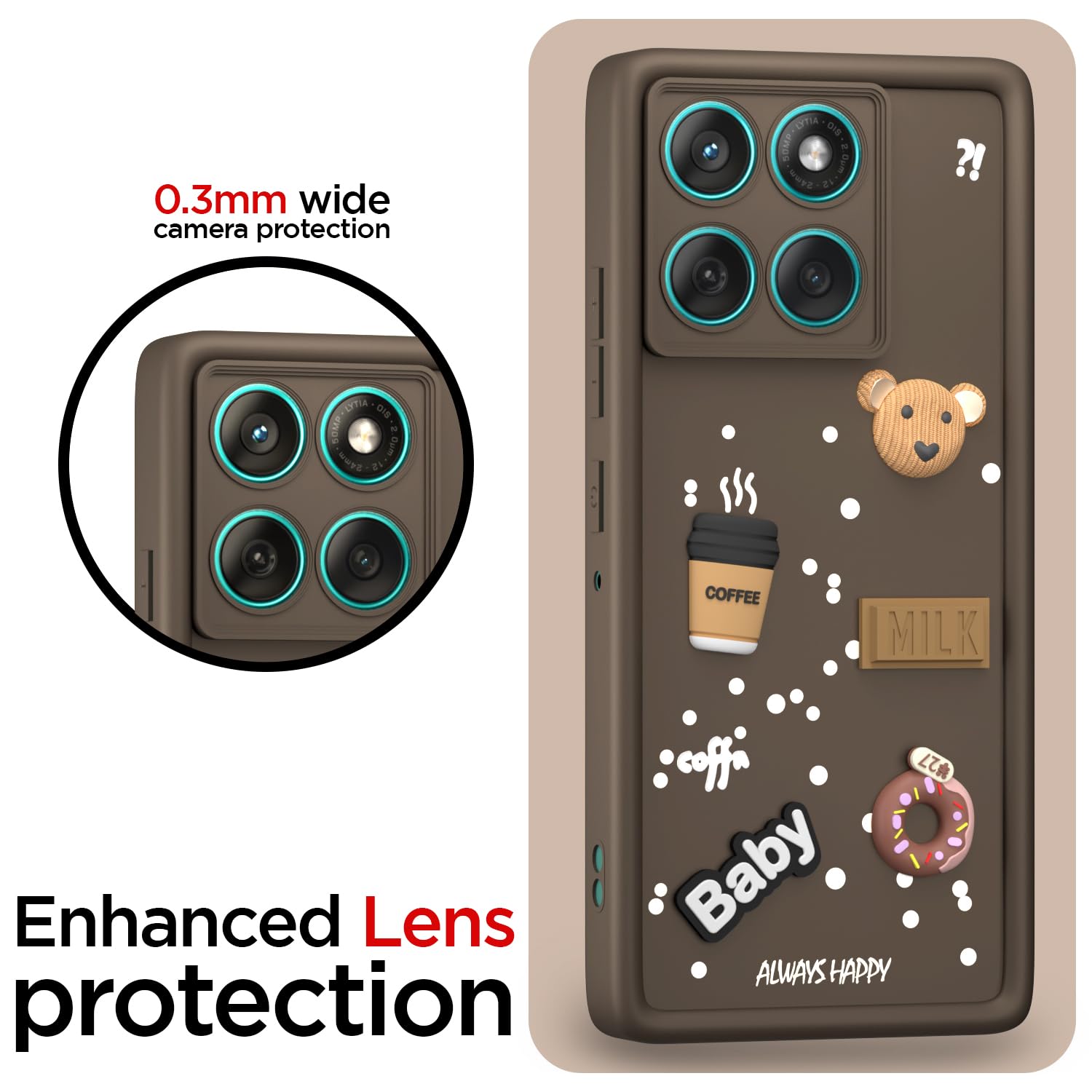Pikkme Motorola Moto Edge 60 Fusion 5G Cute Fun Cartoon 3D Bear Coffee Back Cover (Brown)