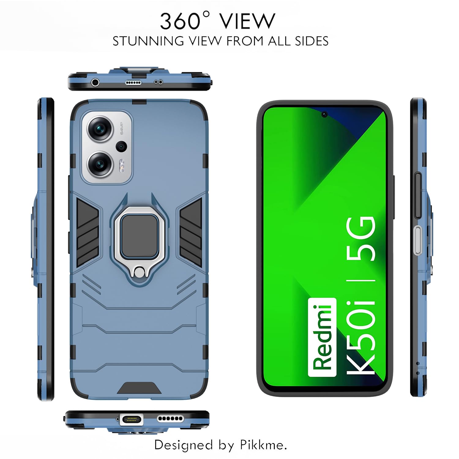 Pikkme Redmi K50i 5G D5 Tough Armor Back Cover | Blue