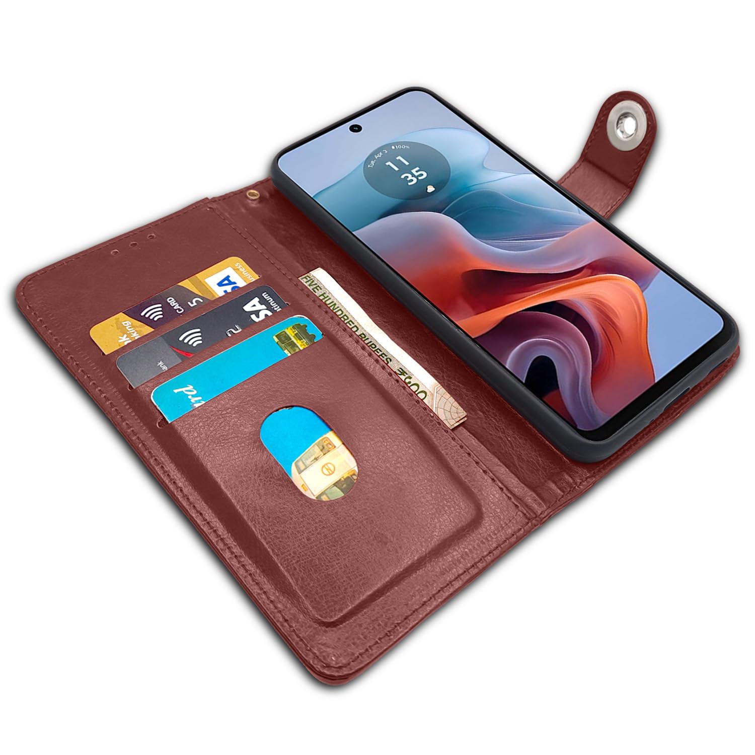 Pikkme Moto G34 / G45 5G Button Flip Cover (Brown)
