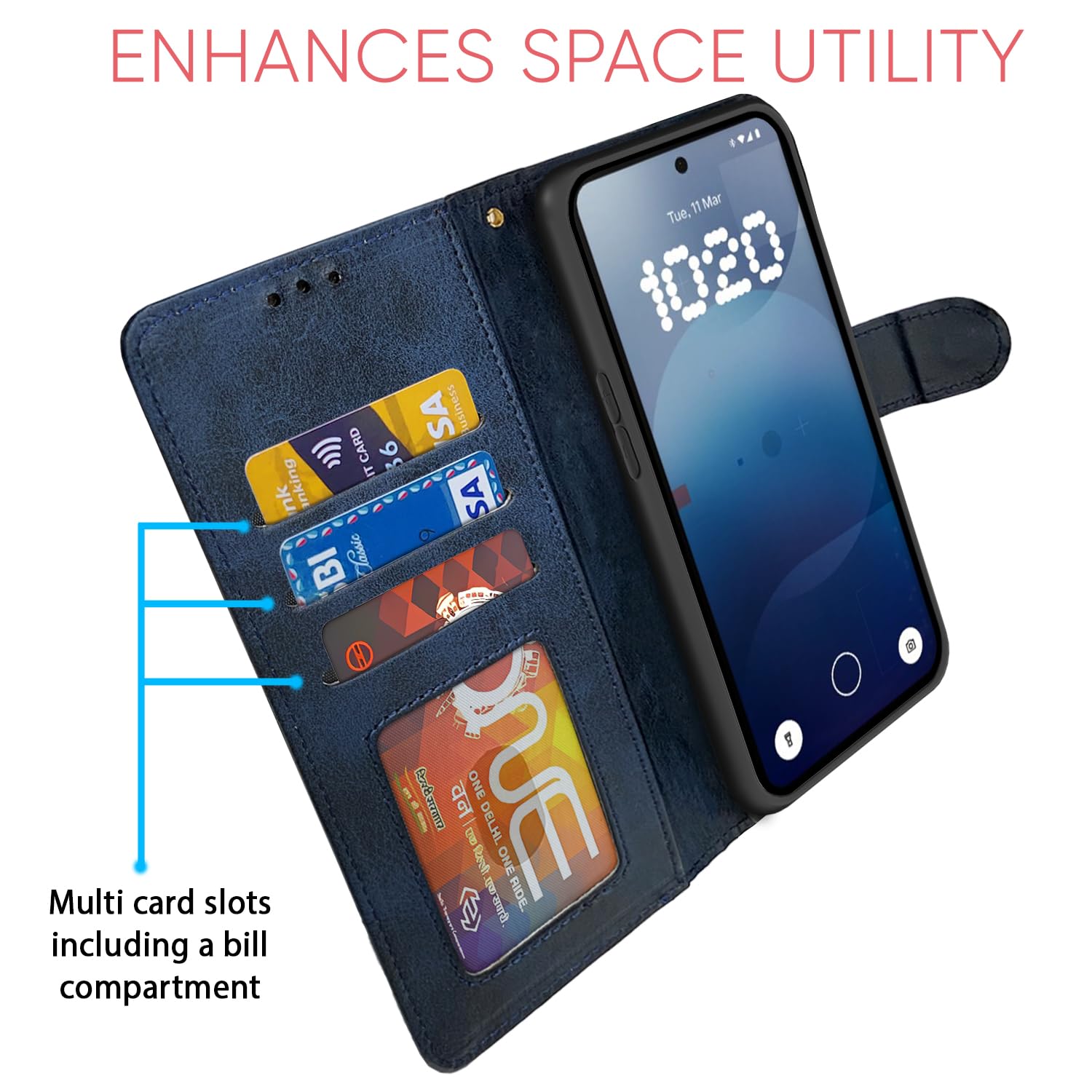 Navy & light blue Magnetic wallet flip cover for Nothing Phone 3a 5G – Pikkme – photo 5