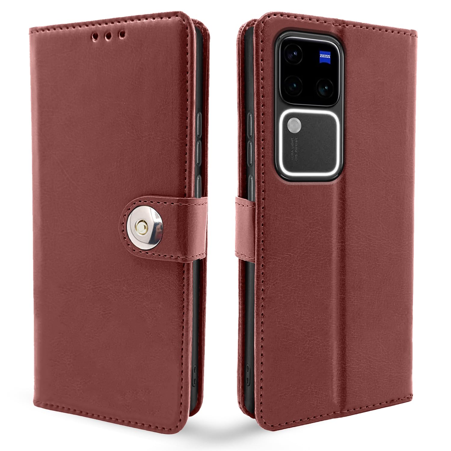 Brown Button wallet flip cover for Vivo V30 Pro 5G – Pikkme