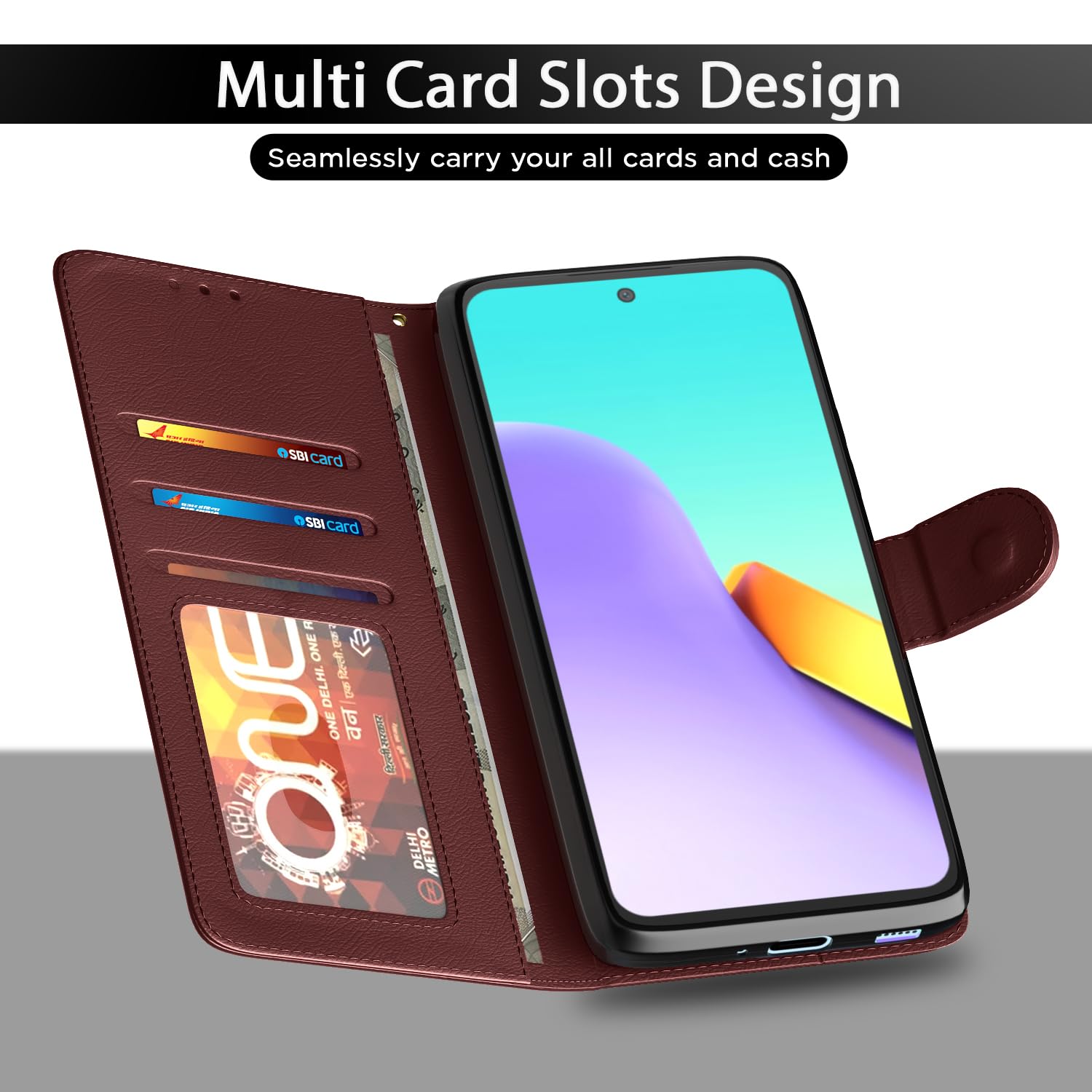 Redmi 12/Poco M6 Pro 5G Wallet flip case in brown by Pikkme – photo 5
