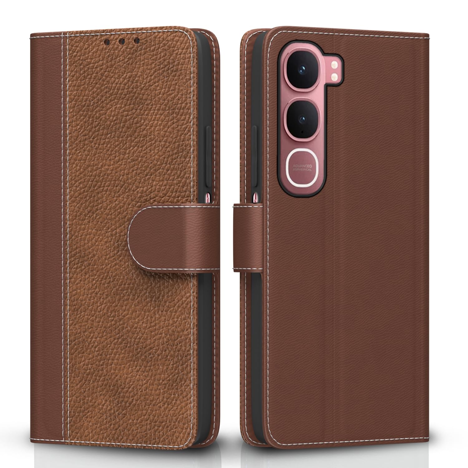 Pikkme tan Wallet mobile flip cover for Vivo Y31 5G