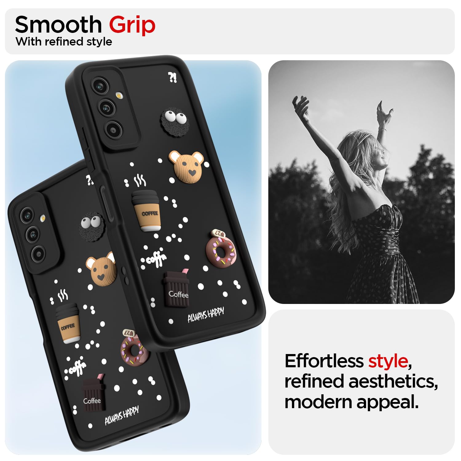 Pikkme Samsung Galaxy M13 4G Cute Fun Cartoon 3D Bear Coffee Back Cover (Black)
