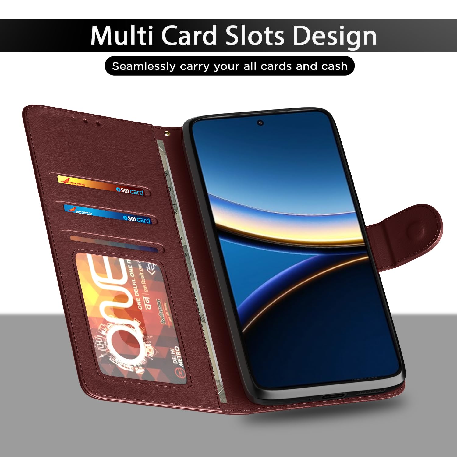 Pikkme Poco F7 Ultra 5G Vintage Flip Cover (Brown)