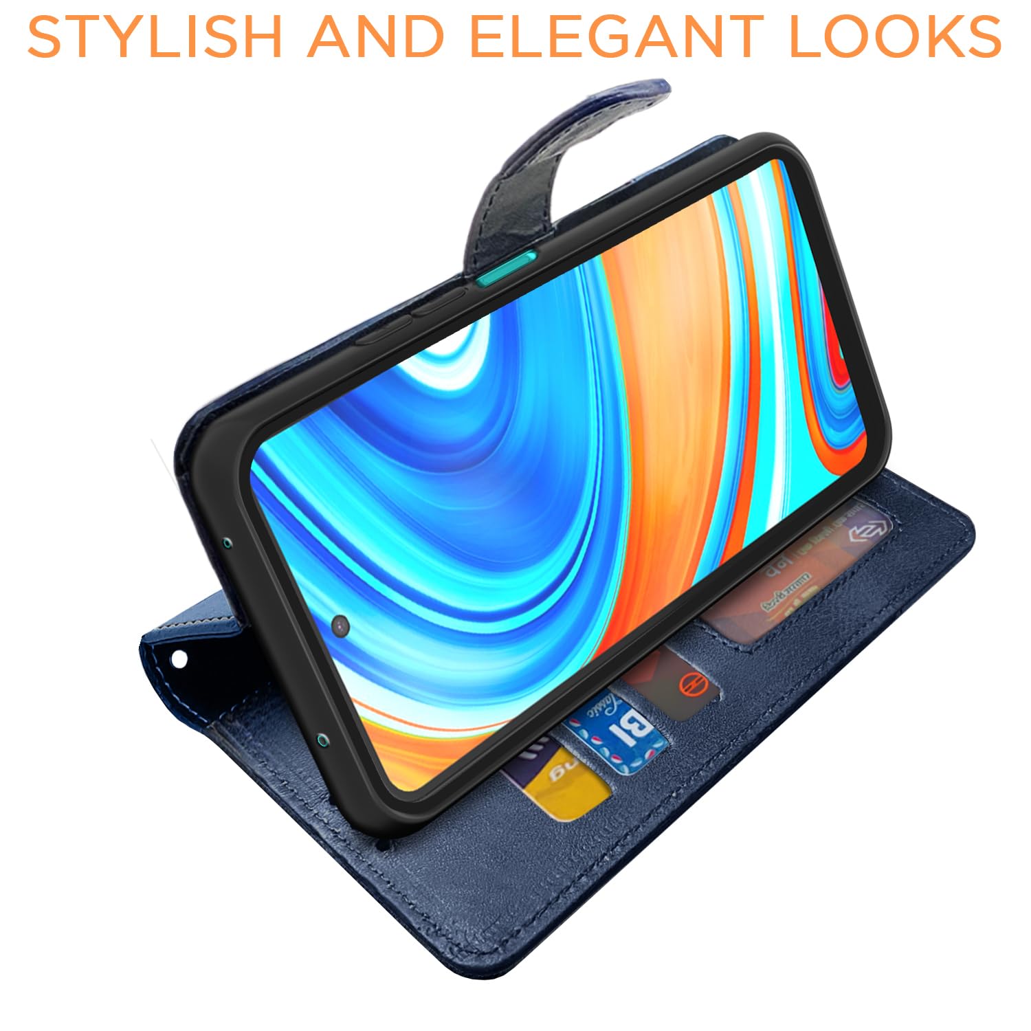 Redmi Note 9 Pro/Note 9 Pro Max/Poco M2 Pro/Note 10 Lite Magnetic wallet flip cover in navy & light blue by Pikkme – photo 3