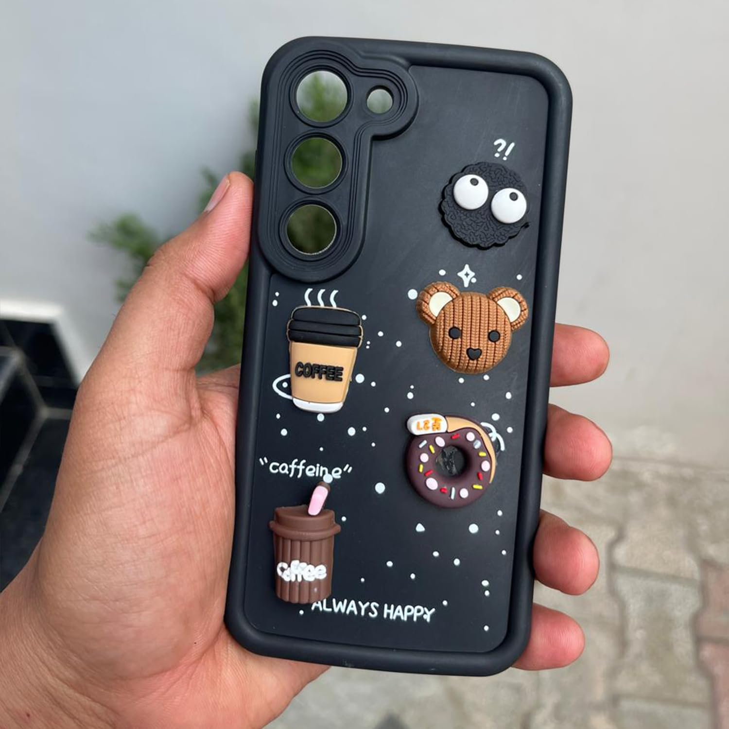 Pikkme Samsung Galaxy S23 5G Cute Fun Cartoon 3D Bear Coffee Back Cover (Black)