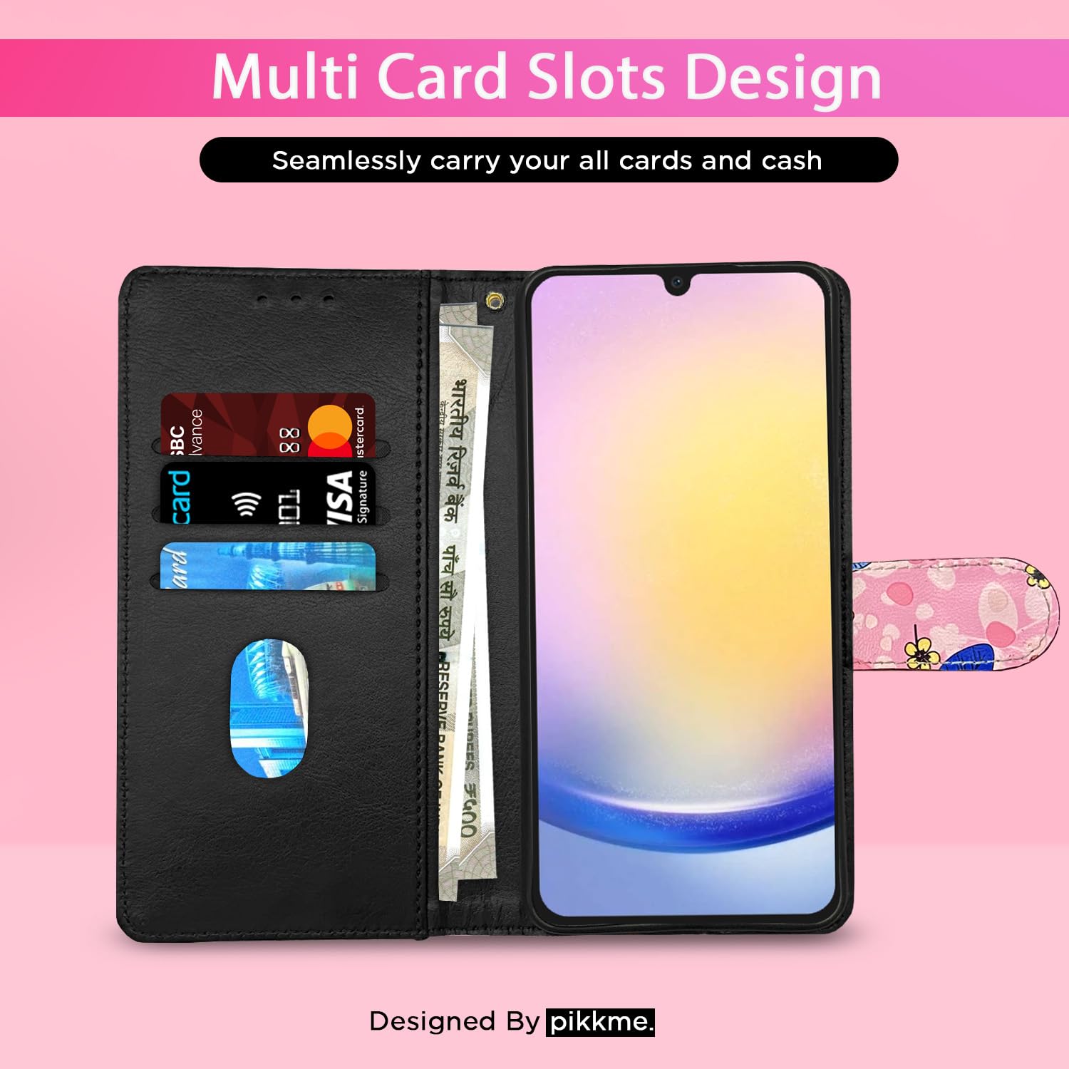 Pikkme Samsung Galaxy A15 5G Flower Flip Cover (Pink)