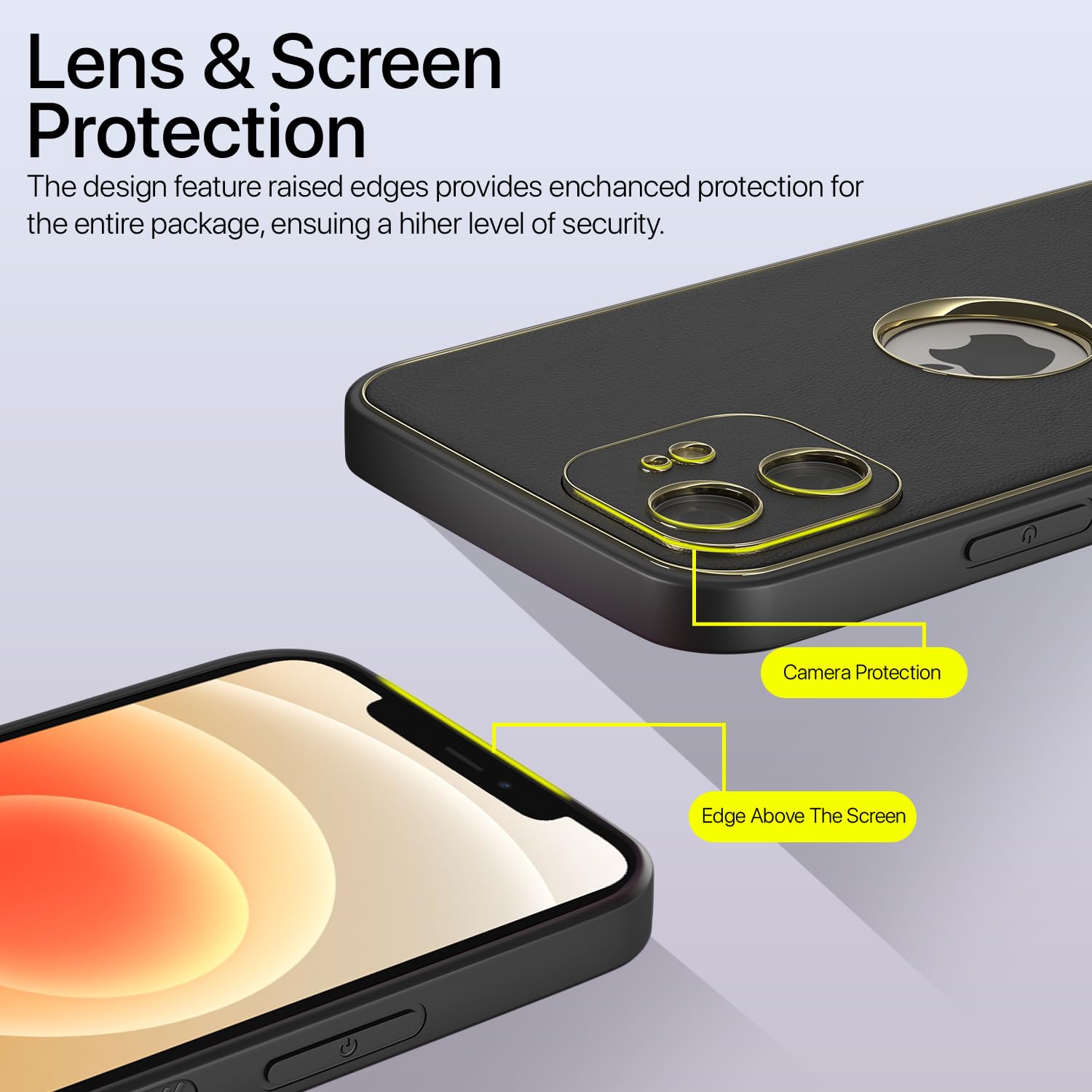 Pikkme iPhone 12 Gold Electroplated Premium Leather Chrome Back Cover (Black)