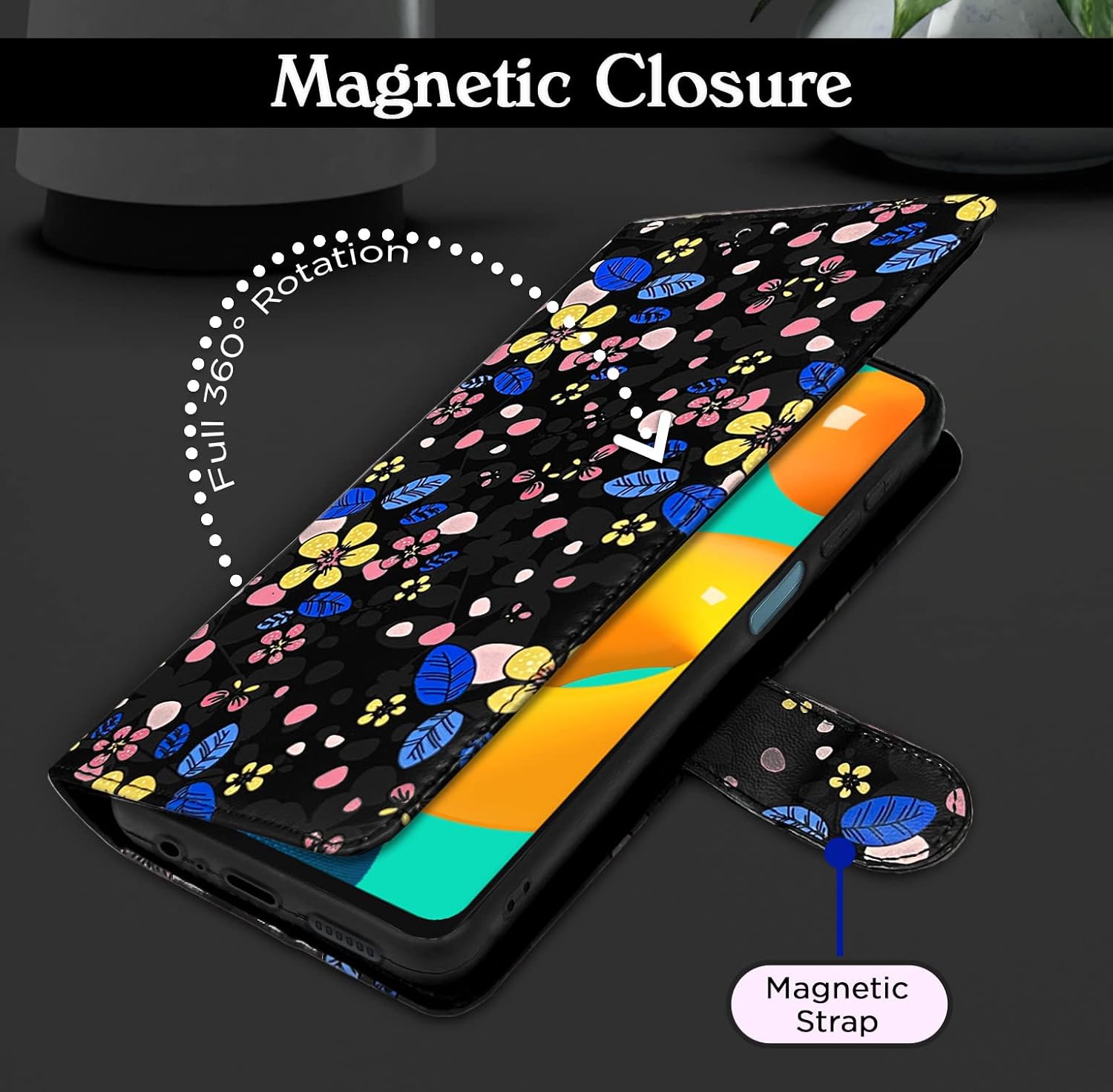 Pikkme Samsung Galaxy M32 4G / M32 Prime / F22 4G Flower Flip Cover (Black)