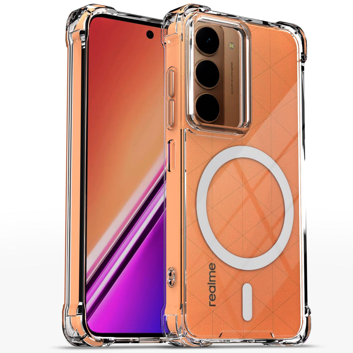 Realme Narzo 80x/P3x/14X 5G mobile back cover in transparent mag-safe by Pikkme