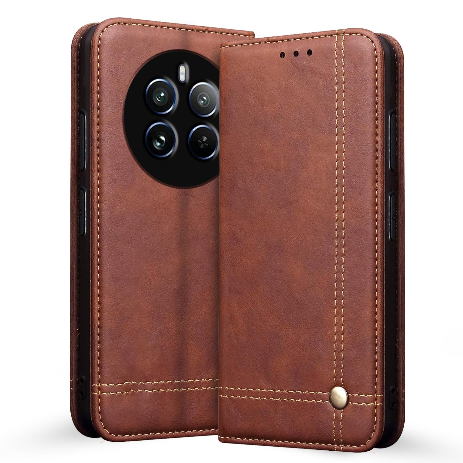 Realme 12 Pro/12 Pro Plus 5G Magnetic wallet flip cover in brown by Pikkme